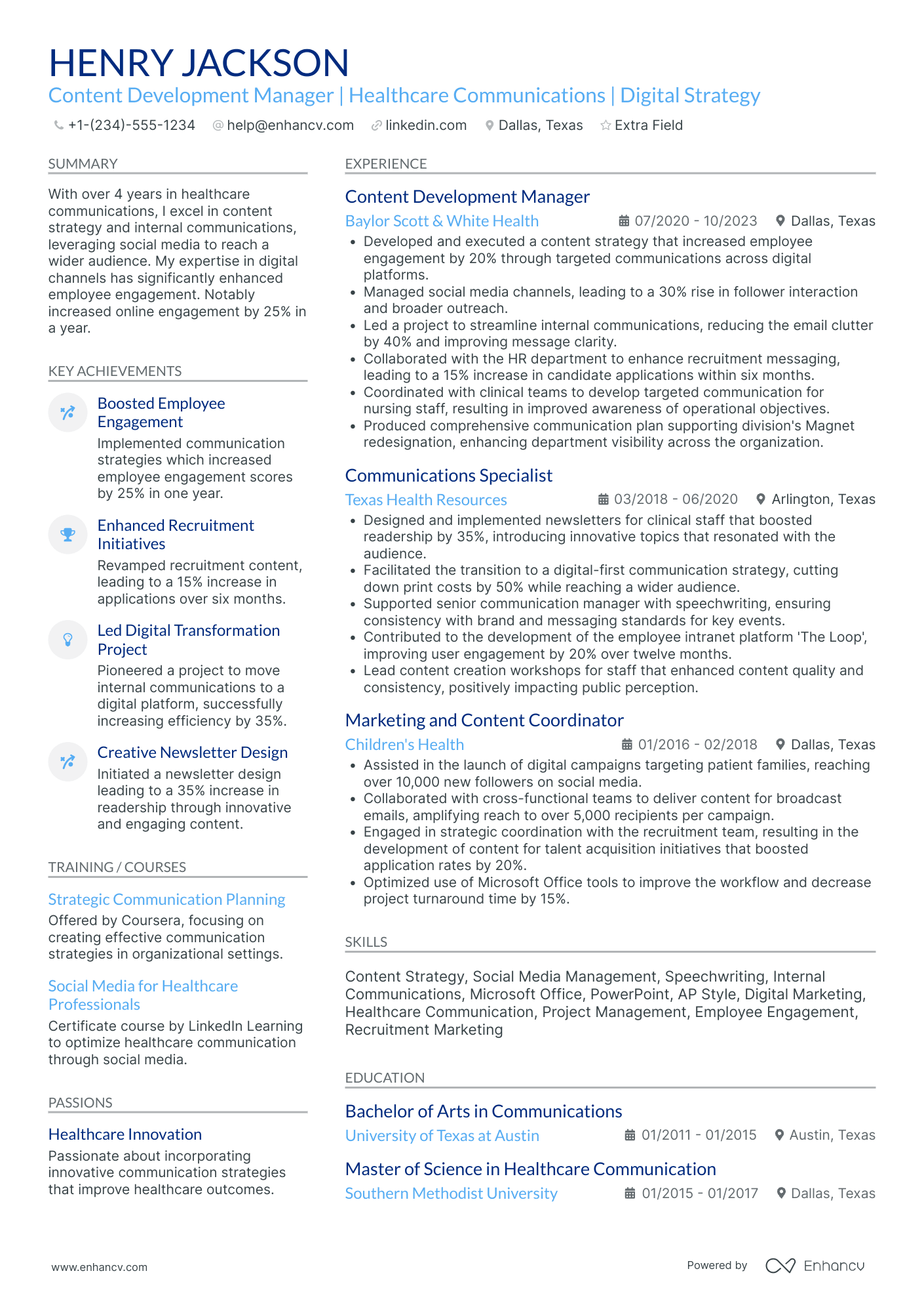 Content Development Manager Resume Example