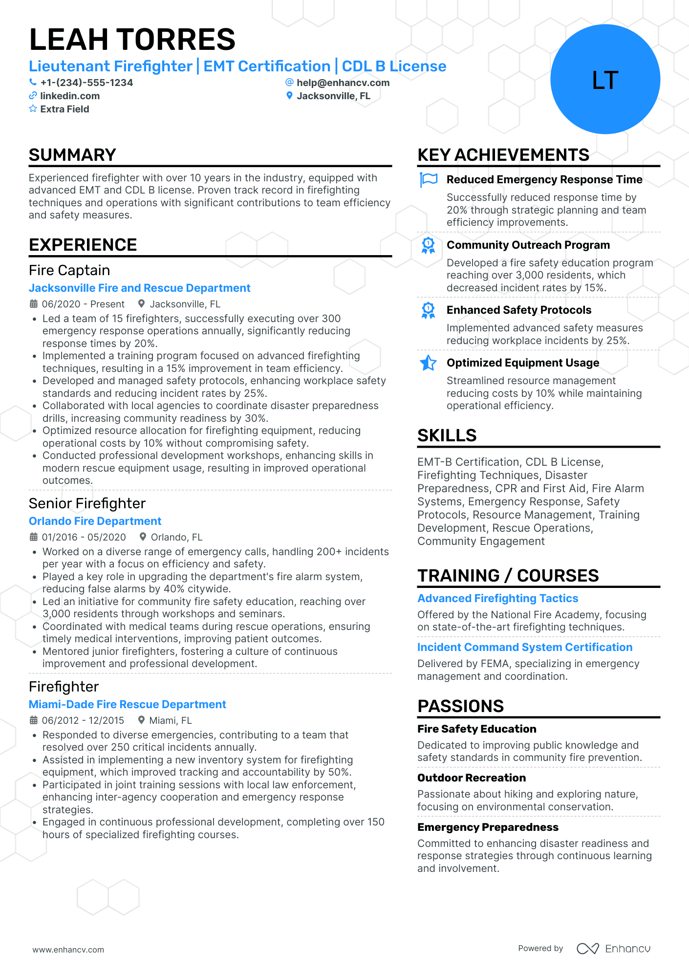 Firefighter Lieutenant Resume Example