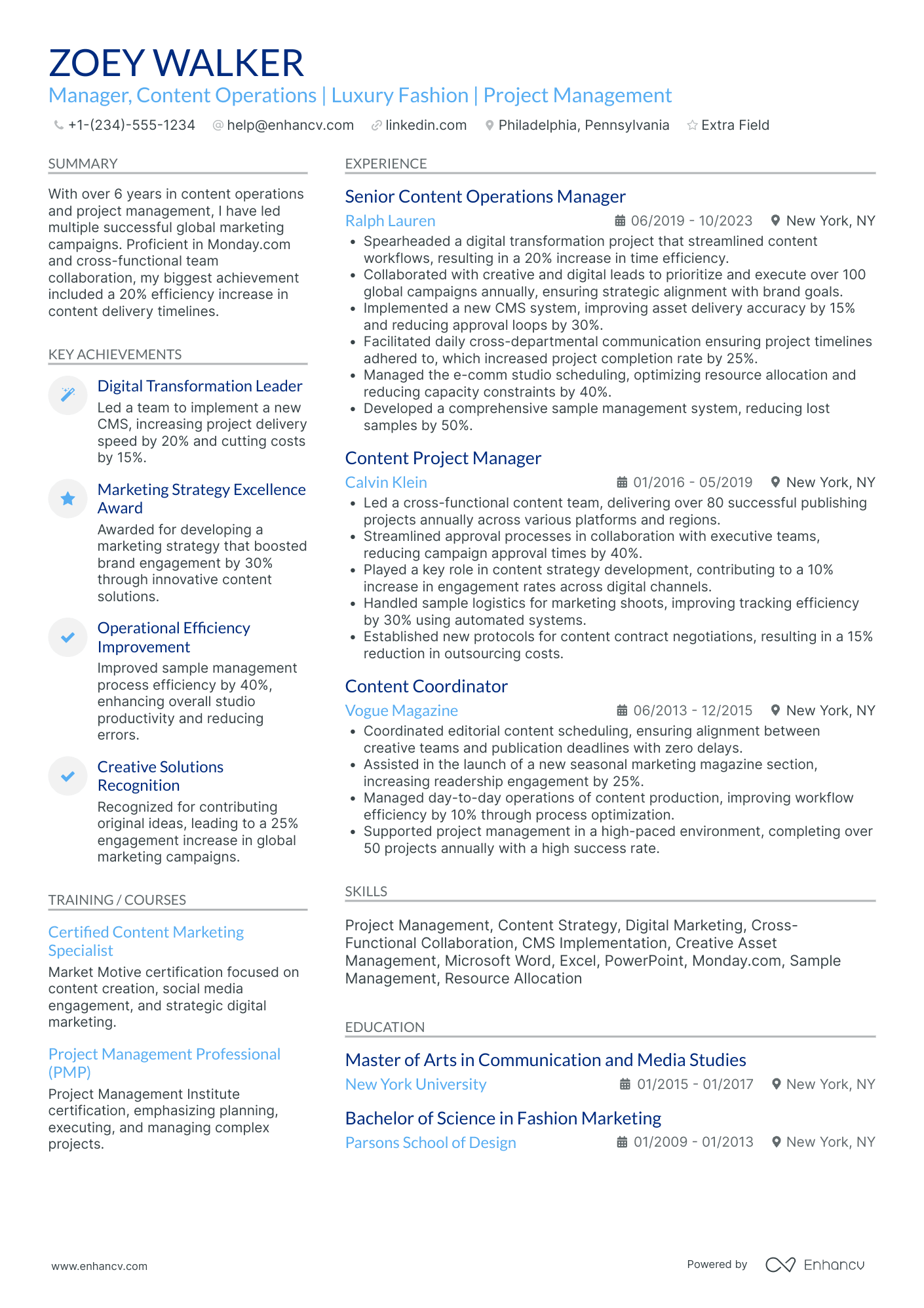 Fashion Stylist Manager Resume Example