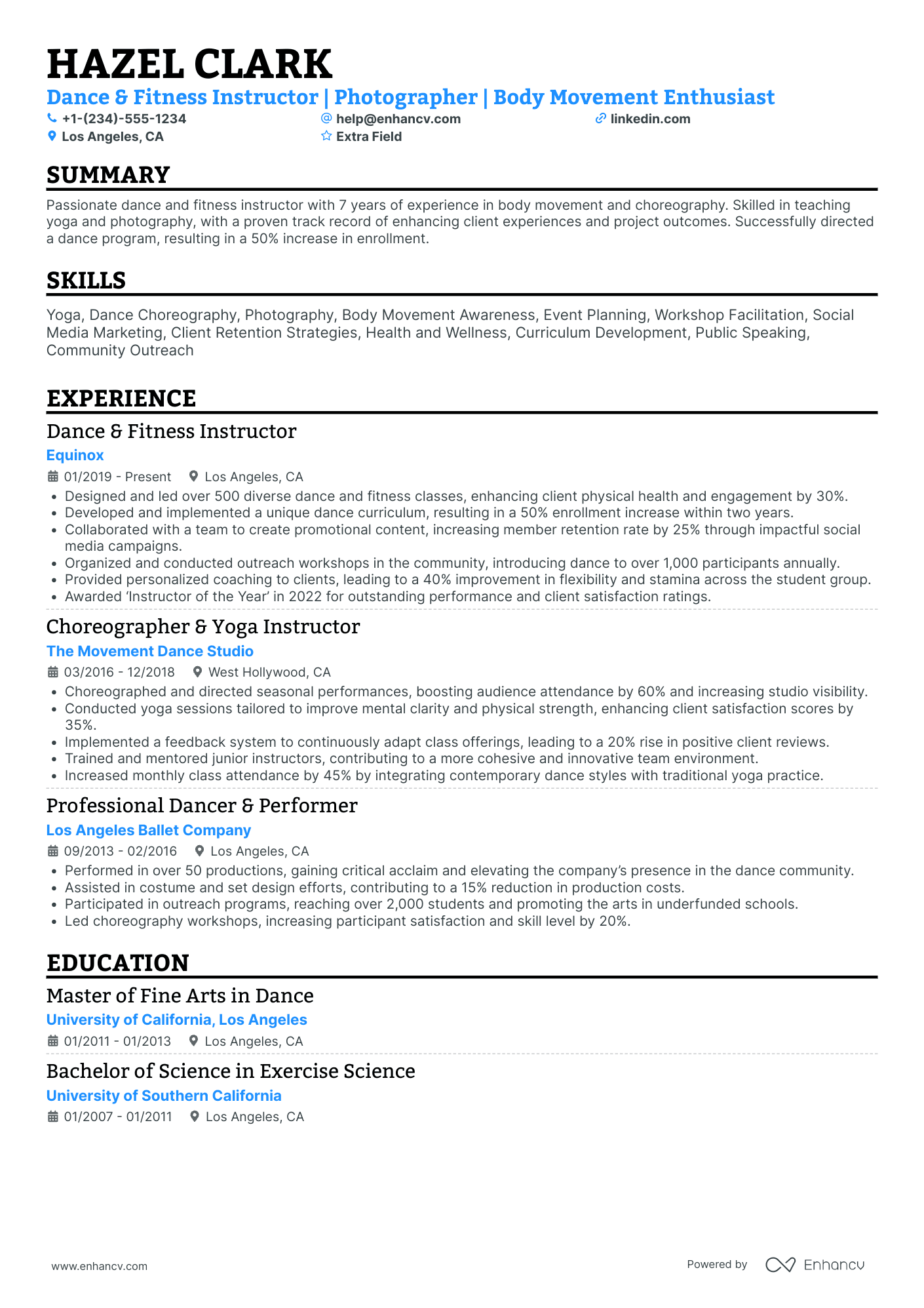 Dance Photographer Resume Example