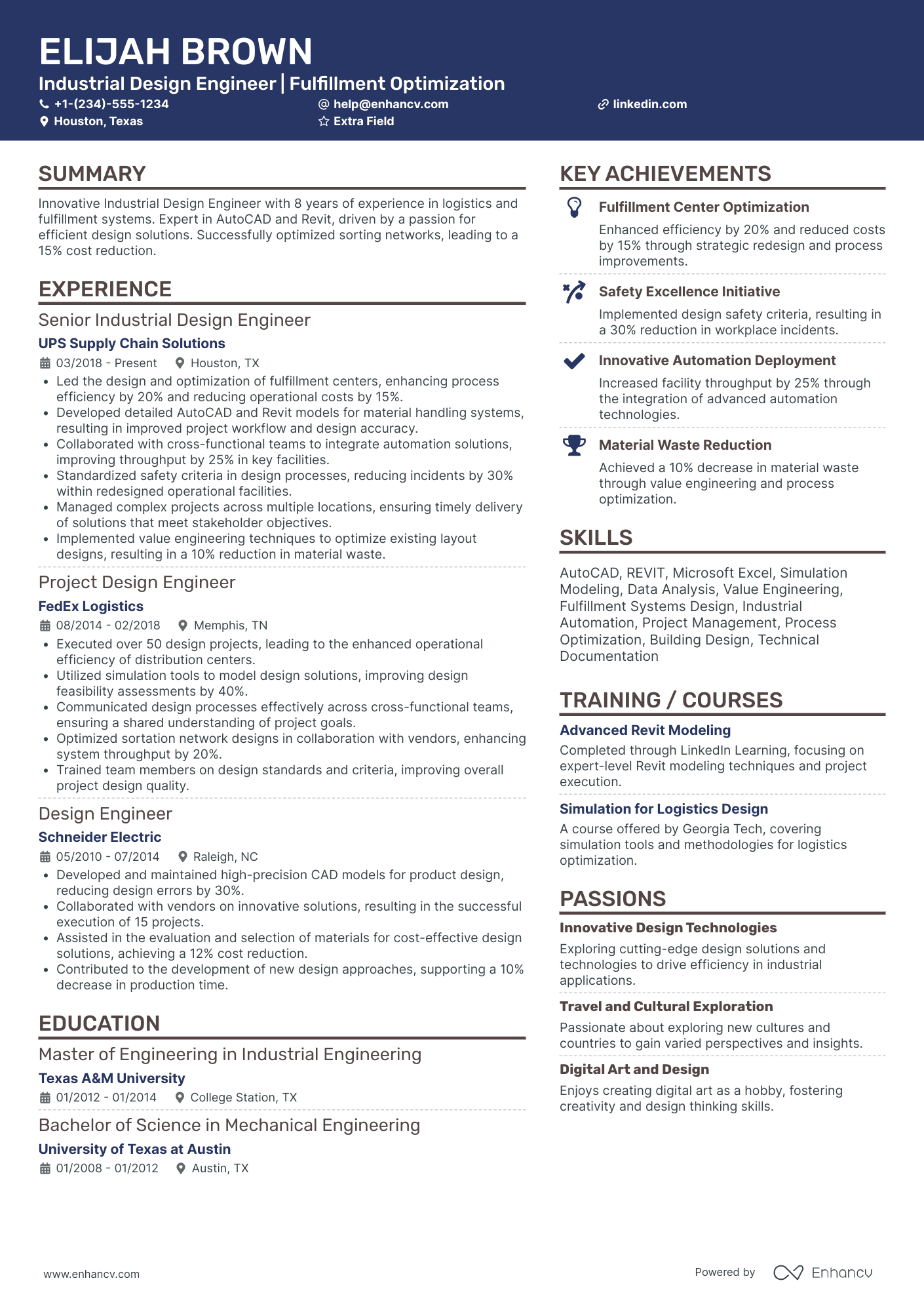 Industrial Design Engineer Resume Example