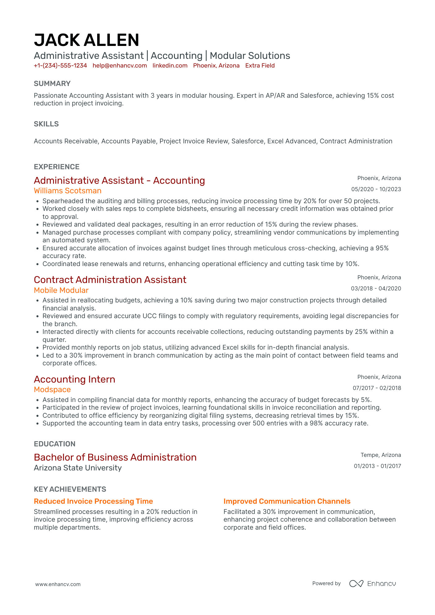 Accounting Administrative Assistant Resume Example