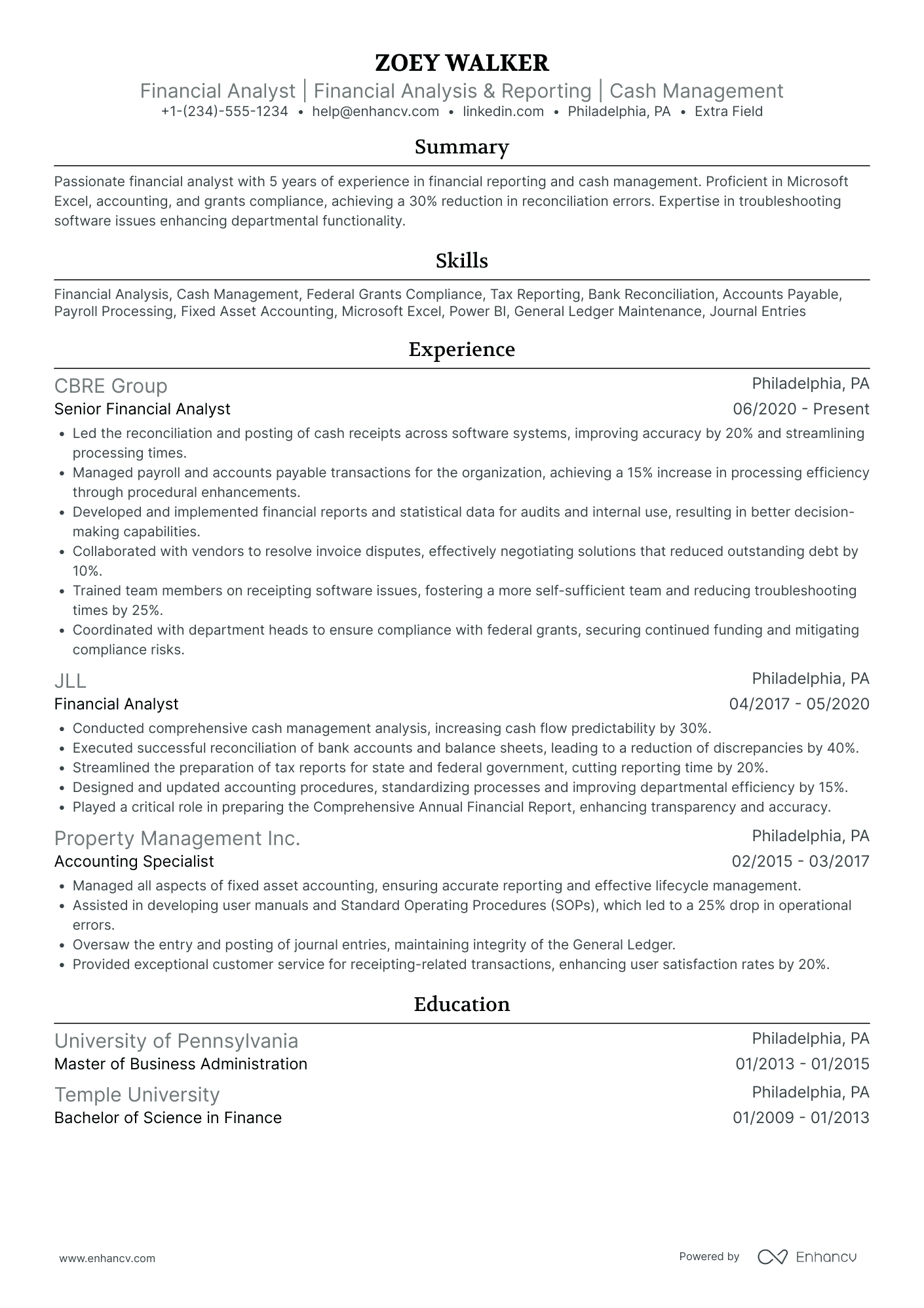 Personal Banking Analyst Resume Example