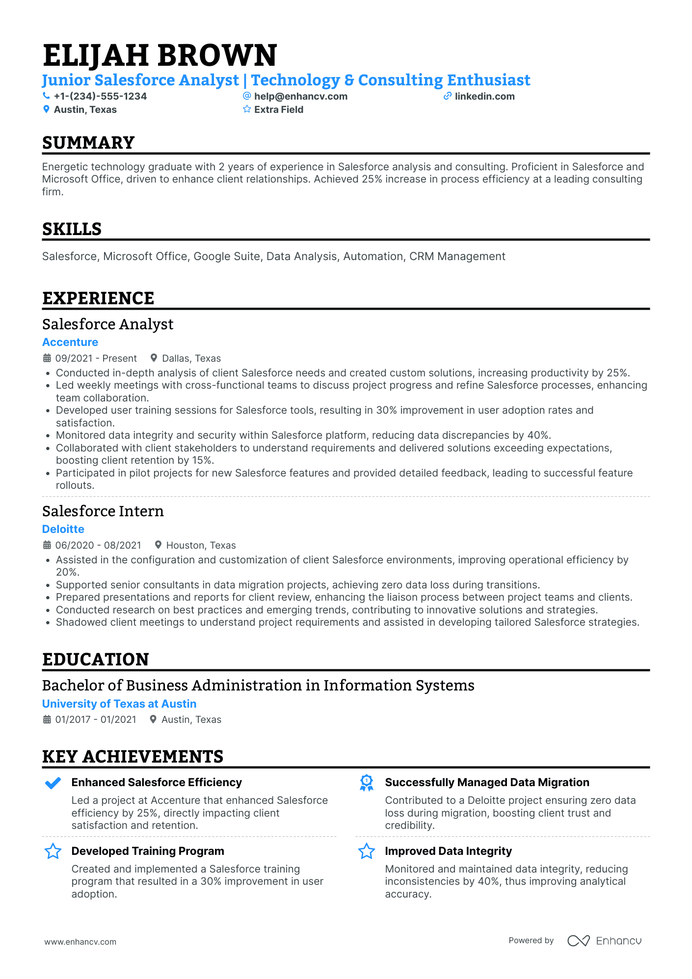 Junior Salesforce Consultant Resume Example