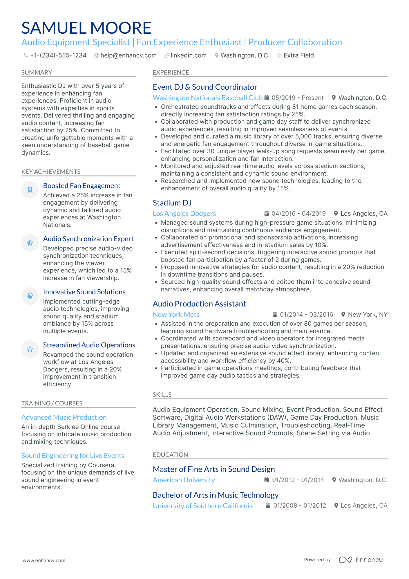 DJ Sound Engineer Resume Example