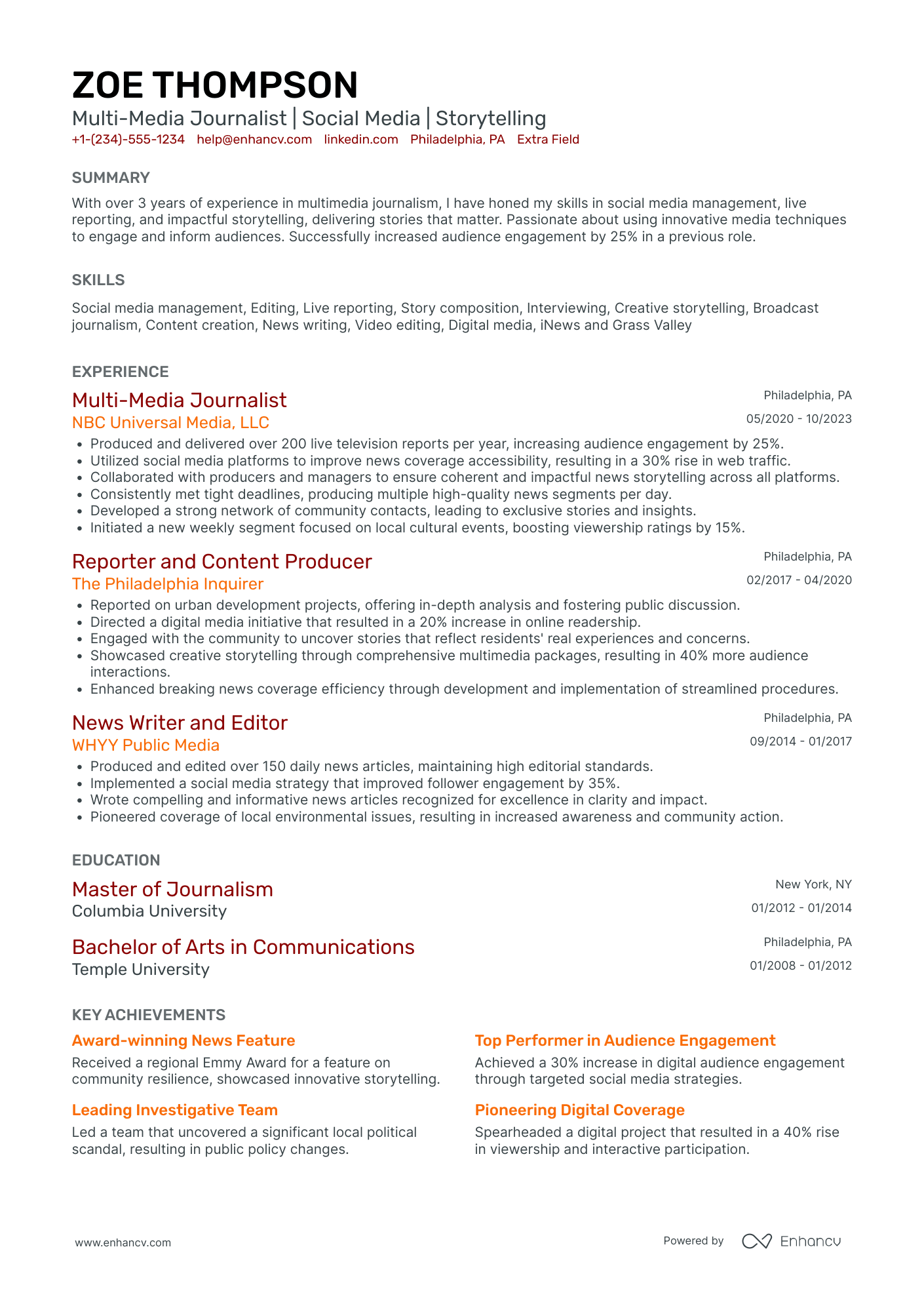 Veteran Journalist Resume Example