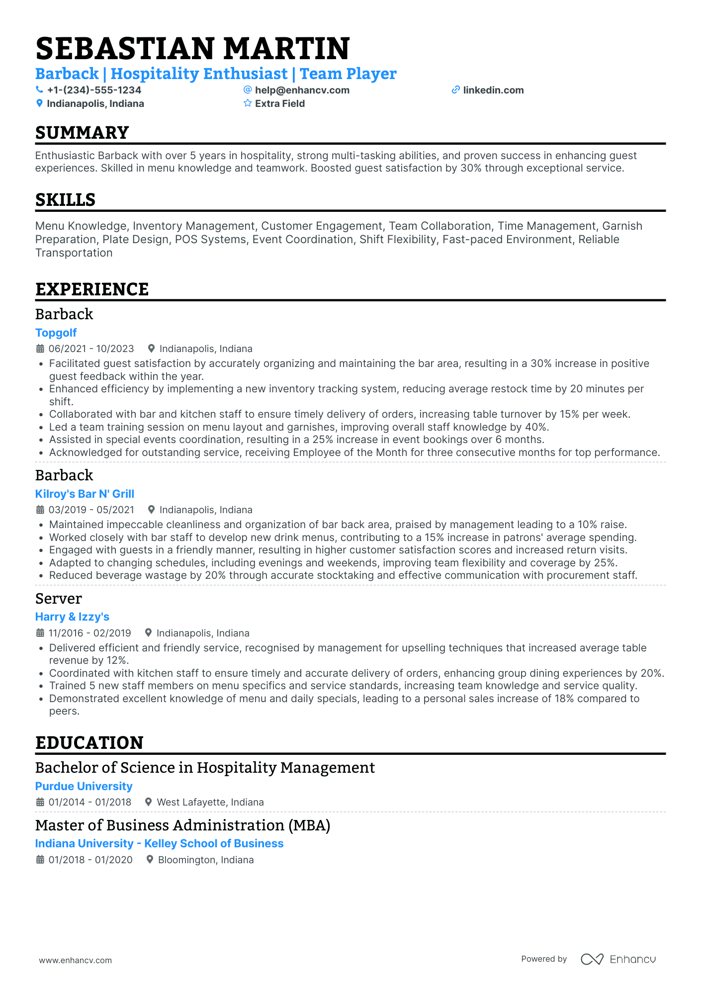 Barback Trainee Resume Example