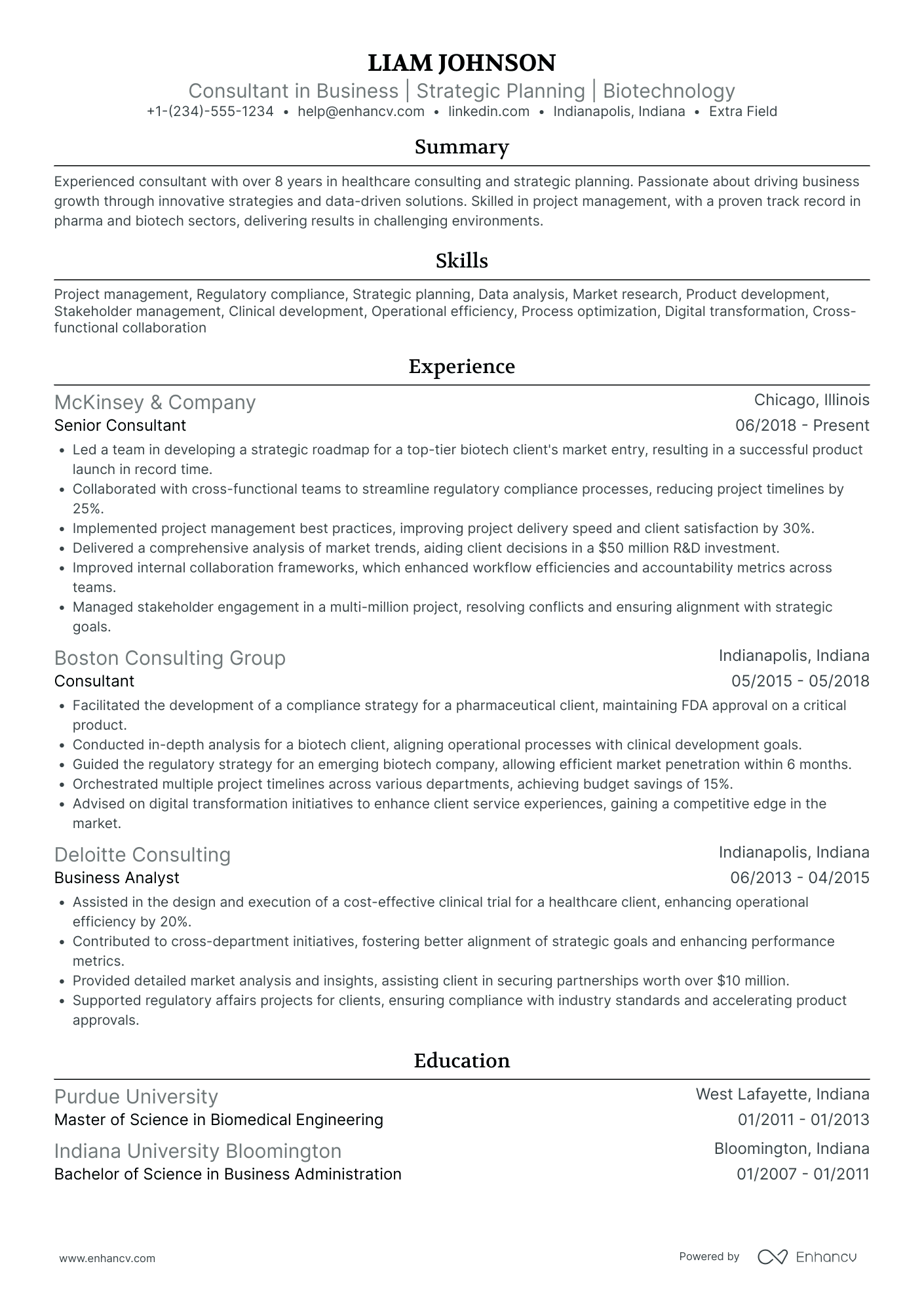 Biomedical Engineering Consultant Resume Example