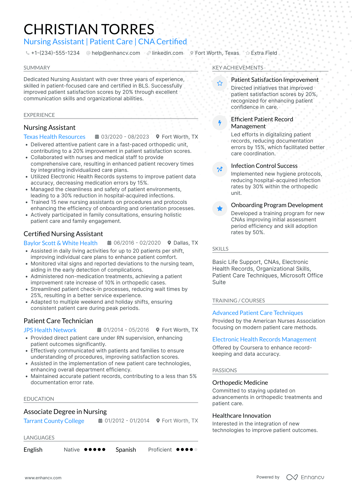 Orthopedic Nursing Assistant Resume Example