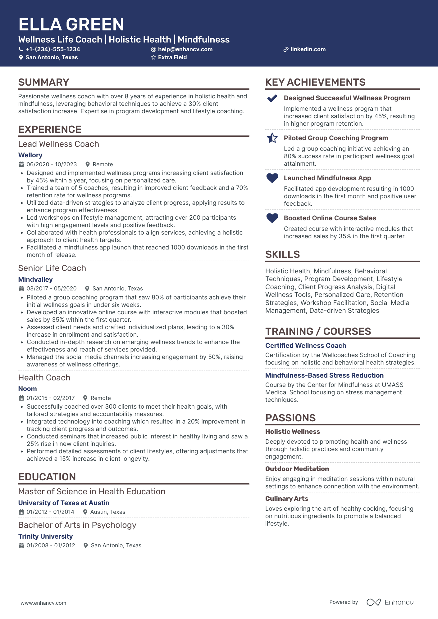 Wellness Life Coach Resume Example