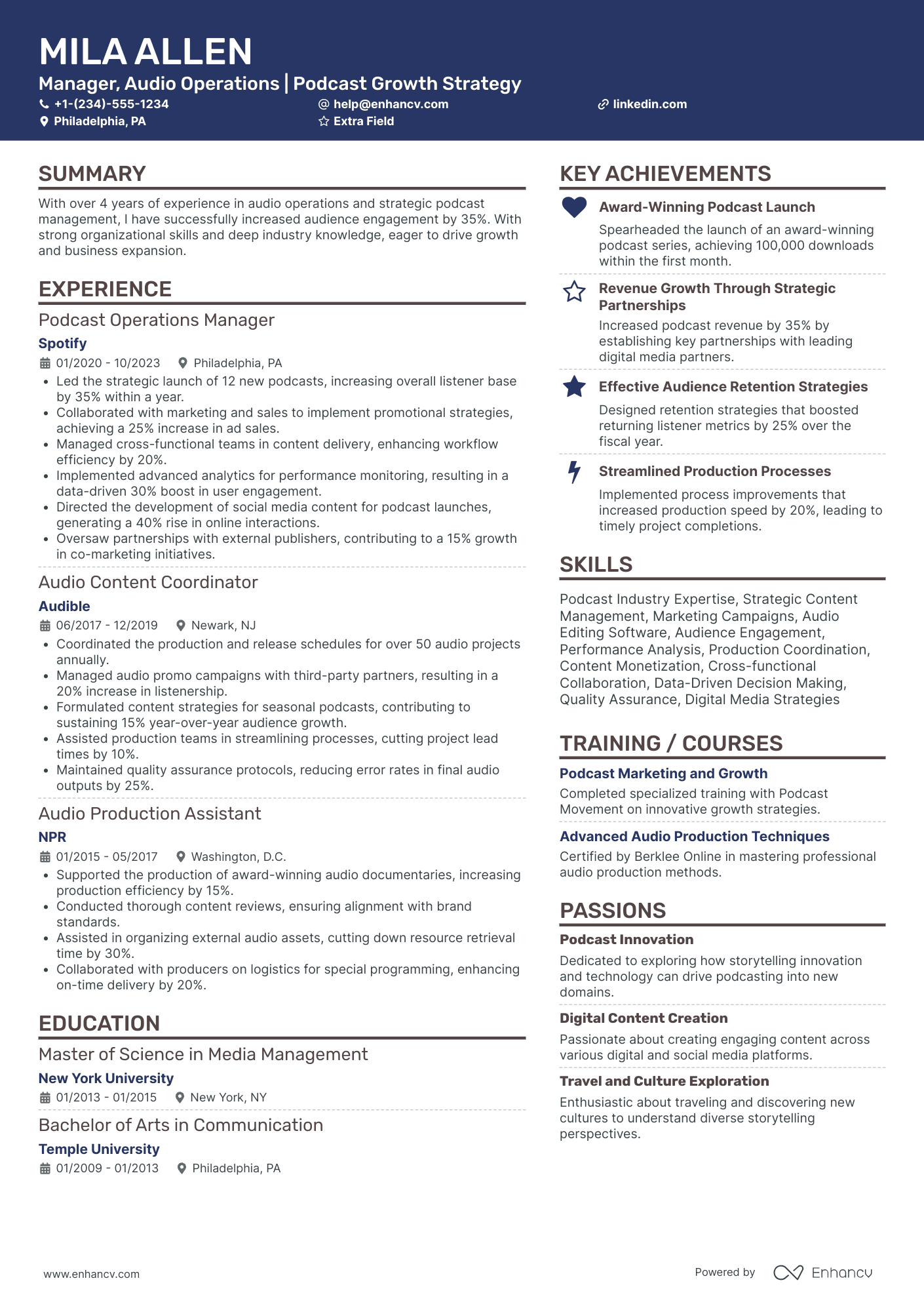 Podcaster Content Strategist Resume Example