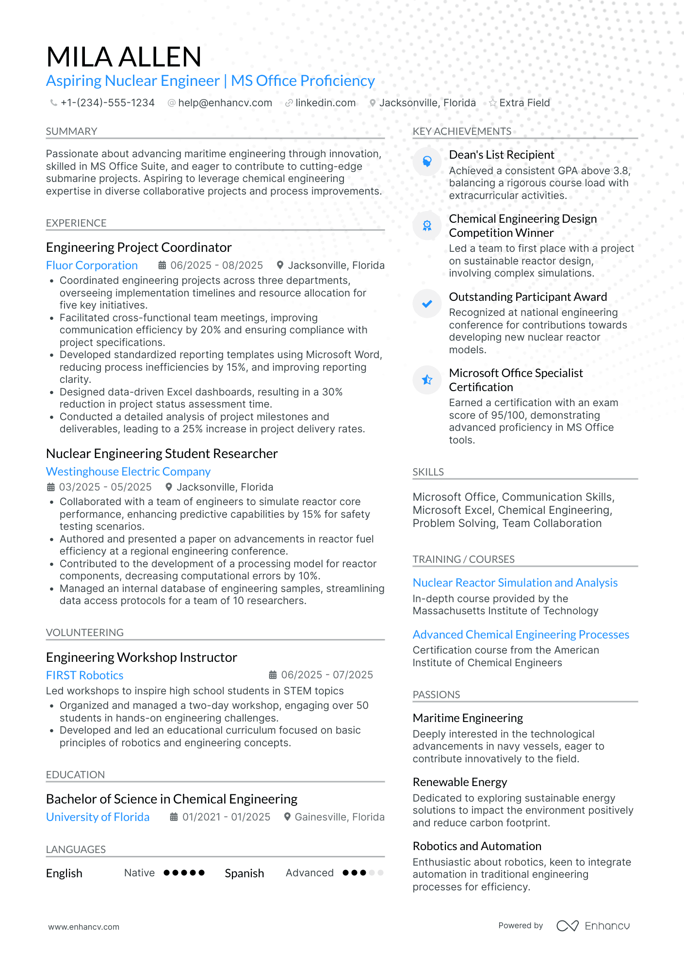 Nuclear Engineering Intern Resume Example