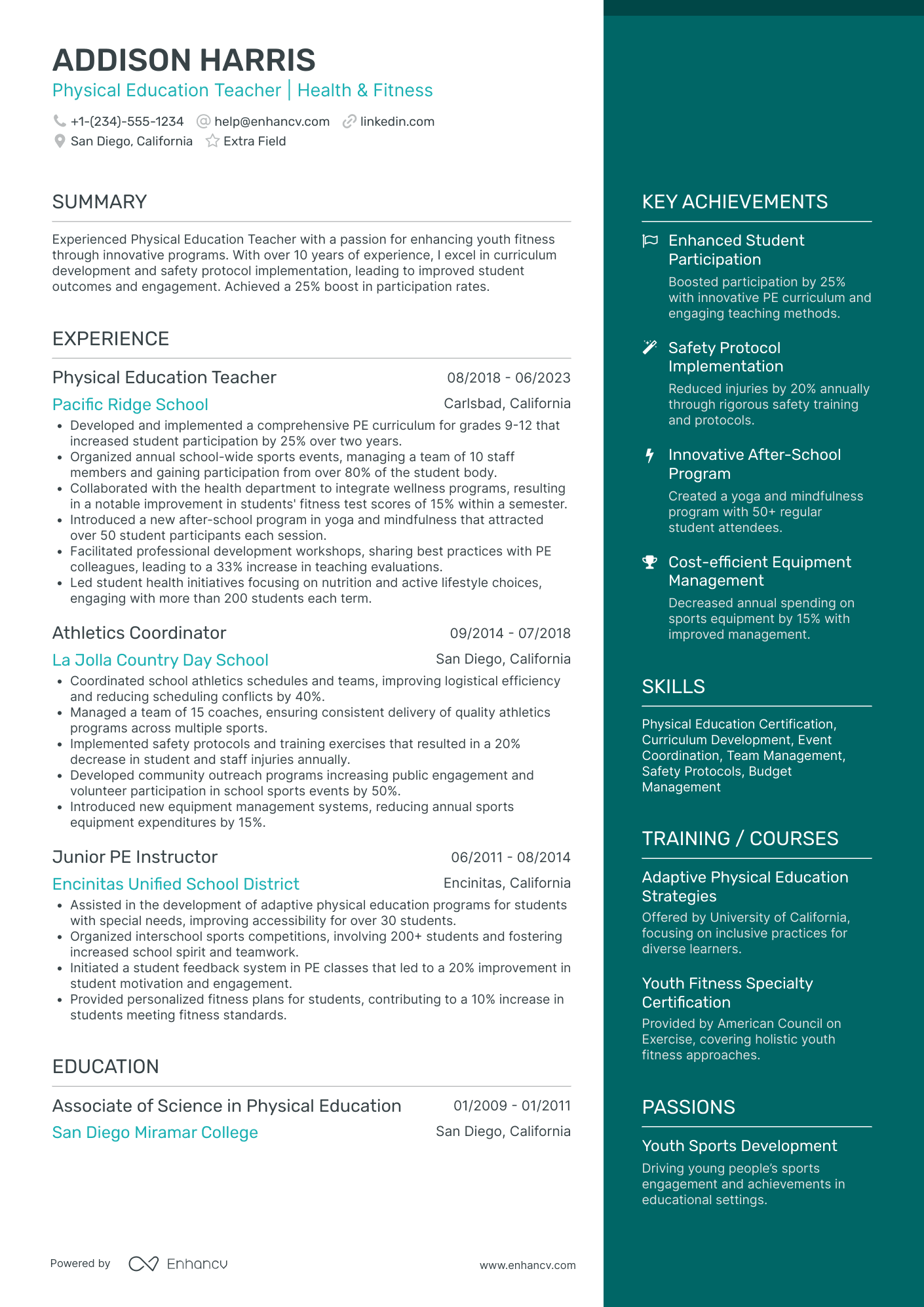 Physical Education Curriculum Specialist Resume Example