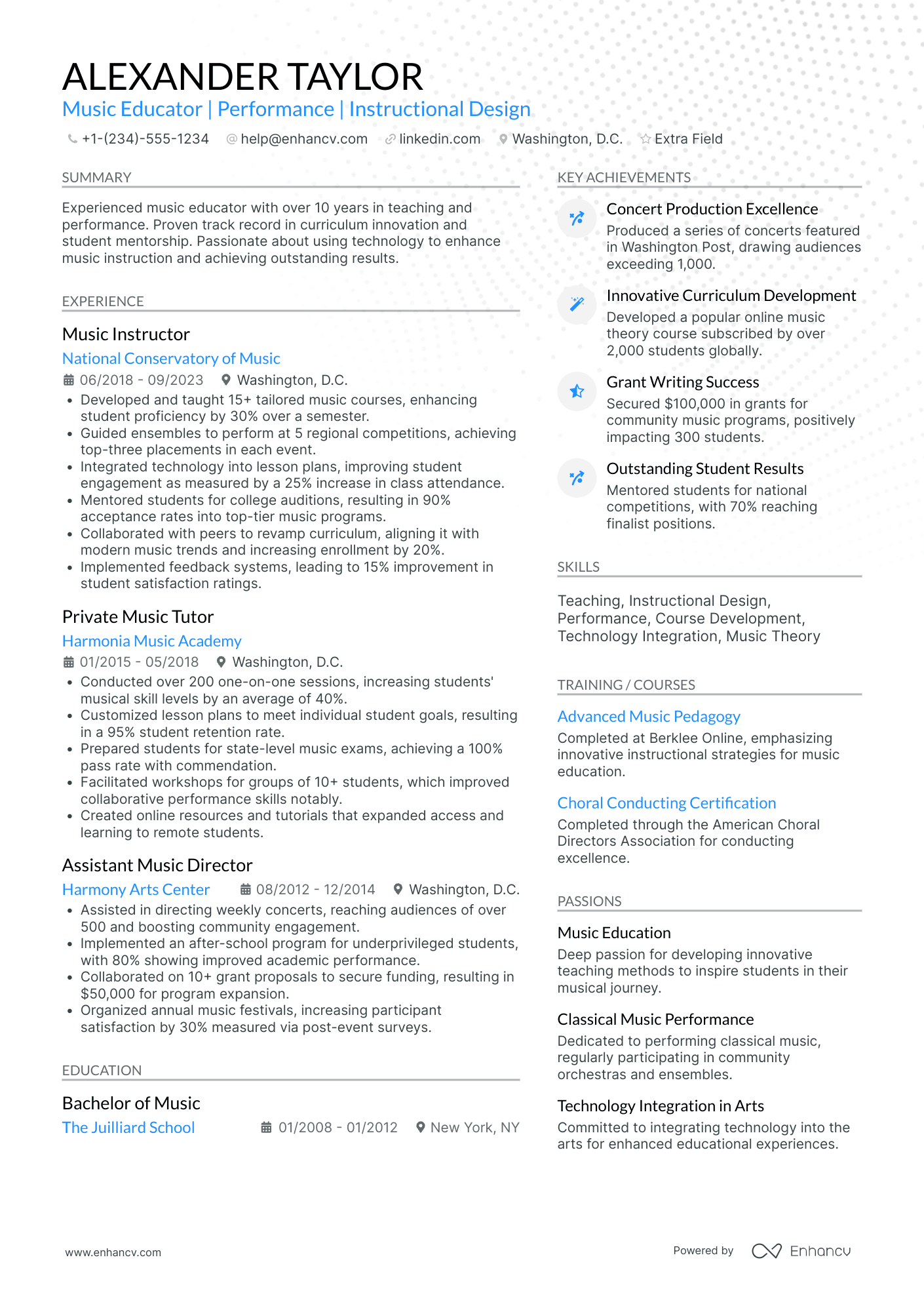 Professional Music Tutor Resume Example