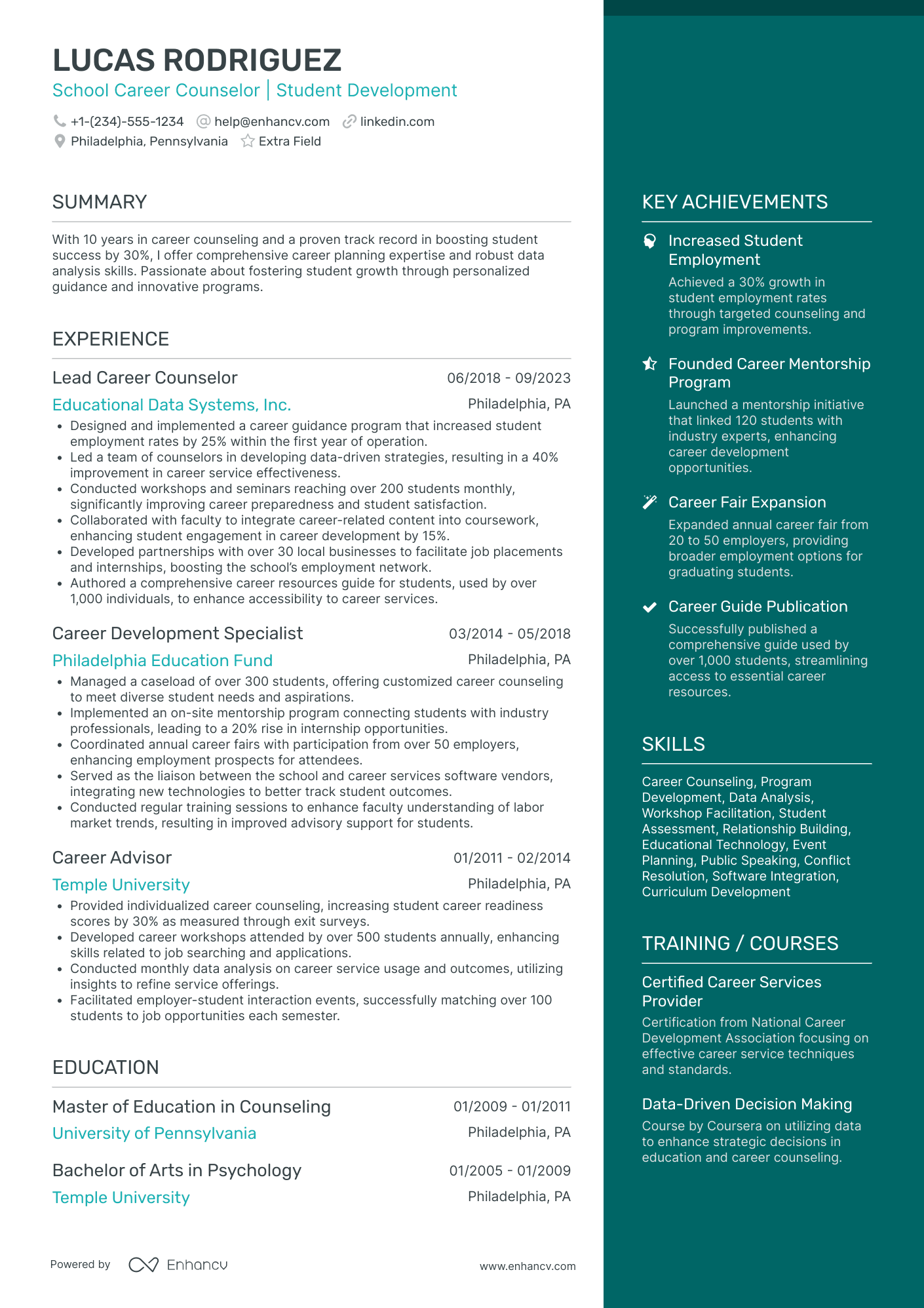 School Career Counselor Resume Example