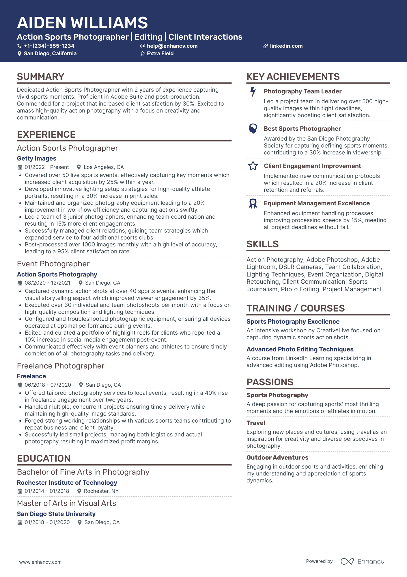 Freelance Sports Photographer Resume Example