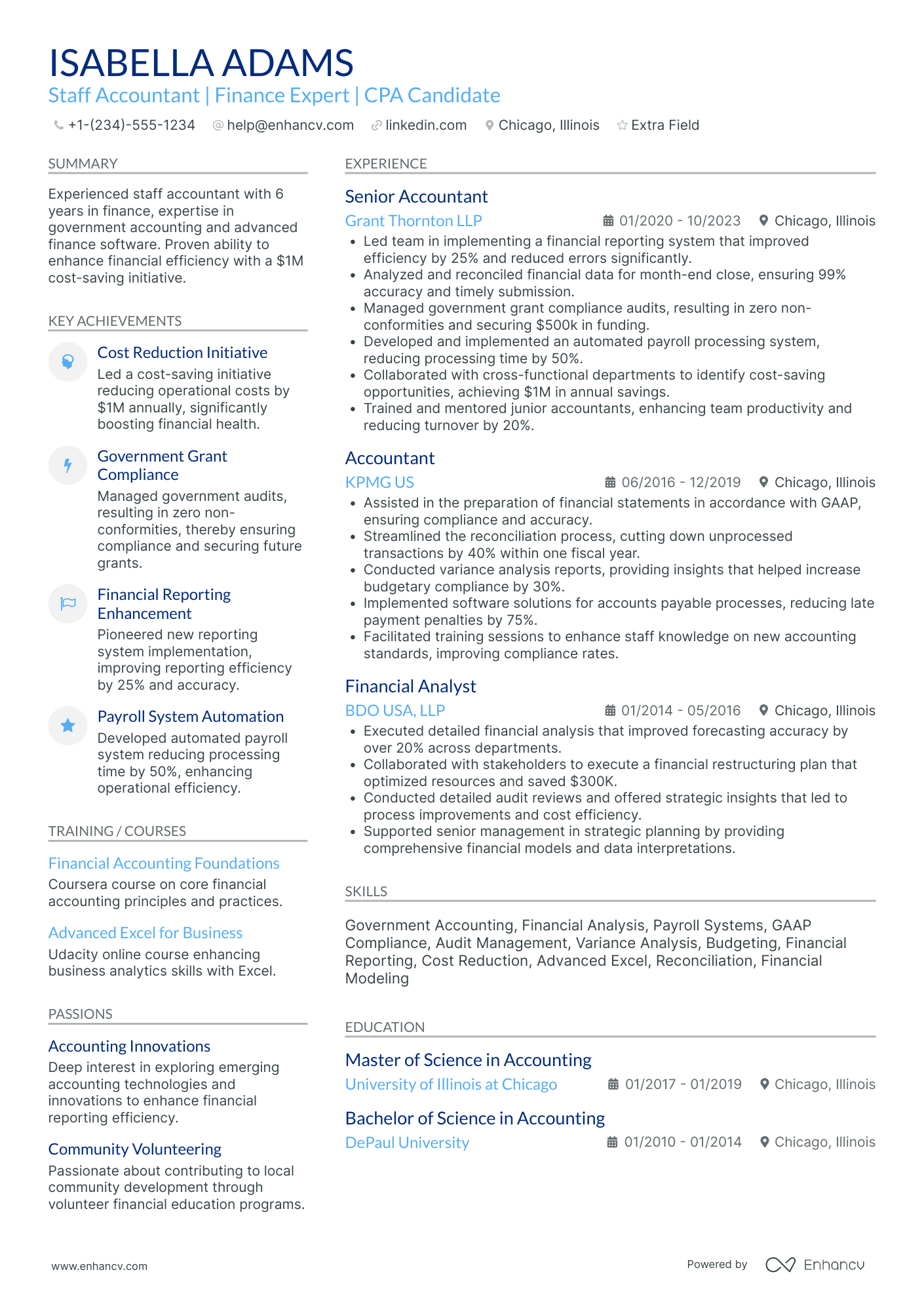 CPA Cost Accountant Resume Example