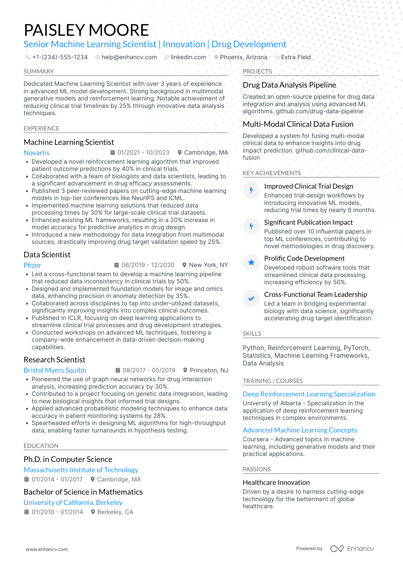 Senior Machine Learning Scientist Resume Example