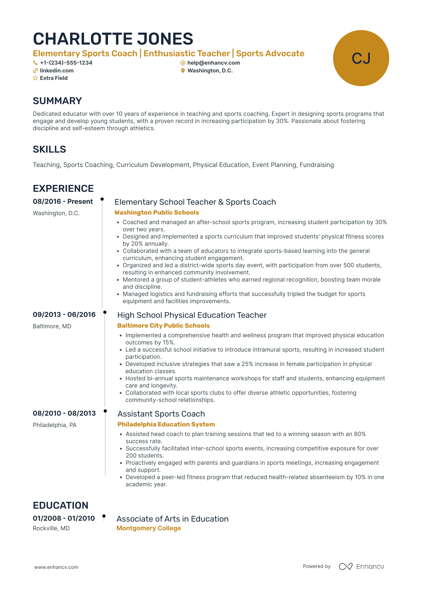 After School Sports Coach Resume Example