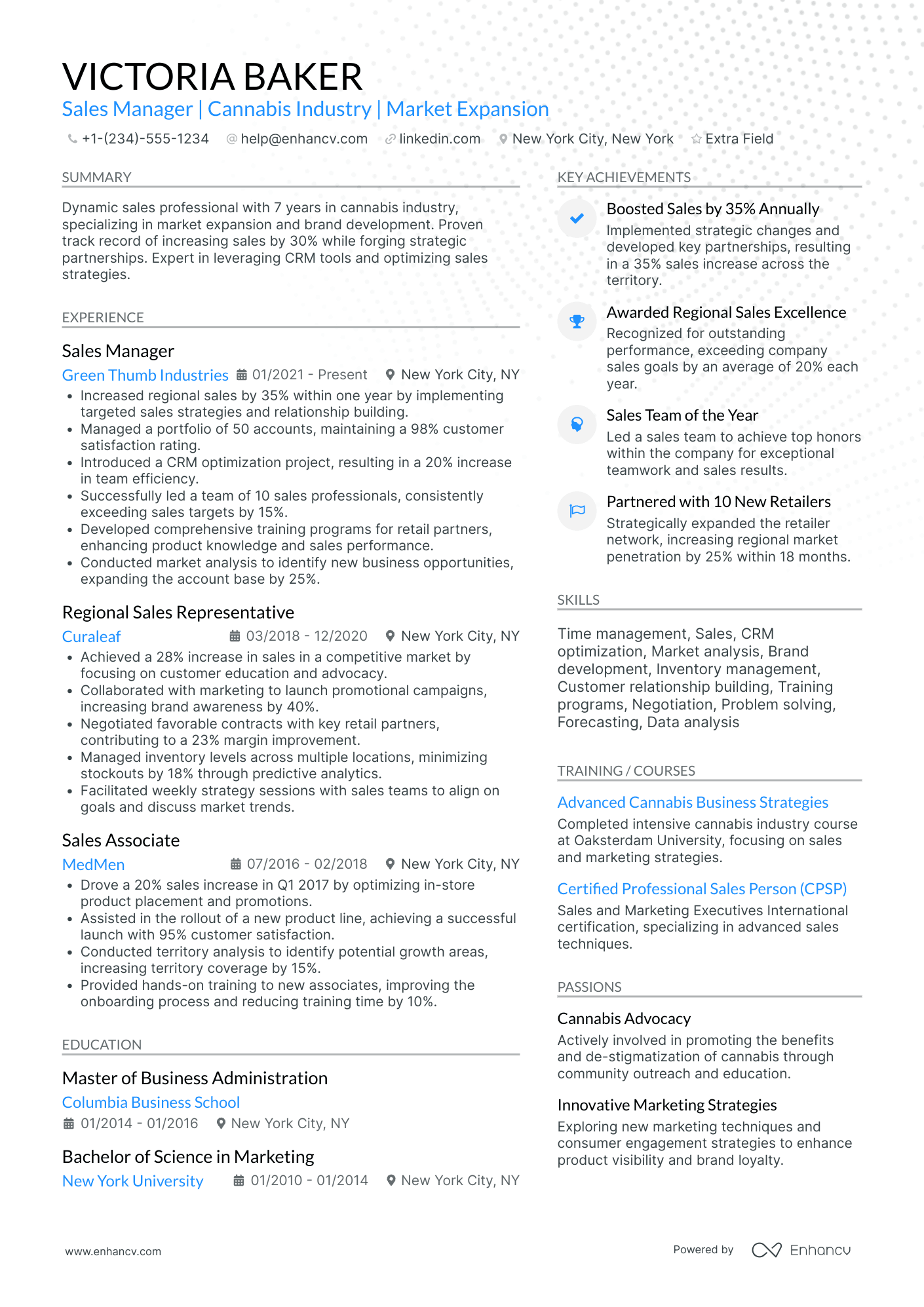 Medical Device Sales Manager Resume Example