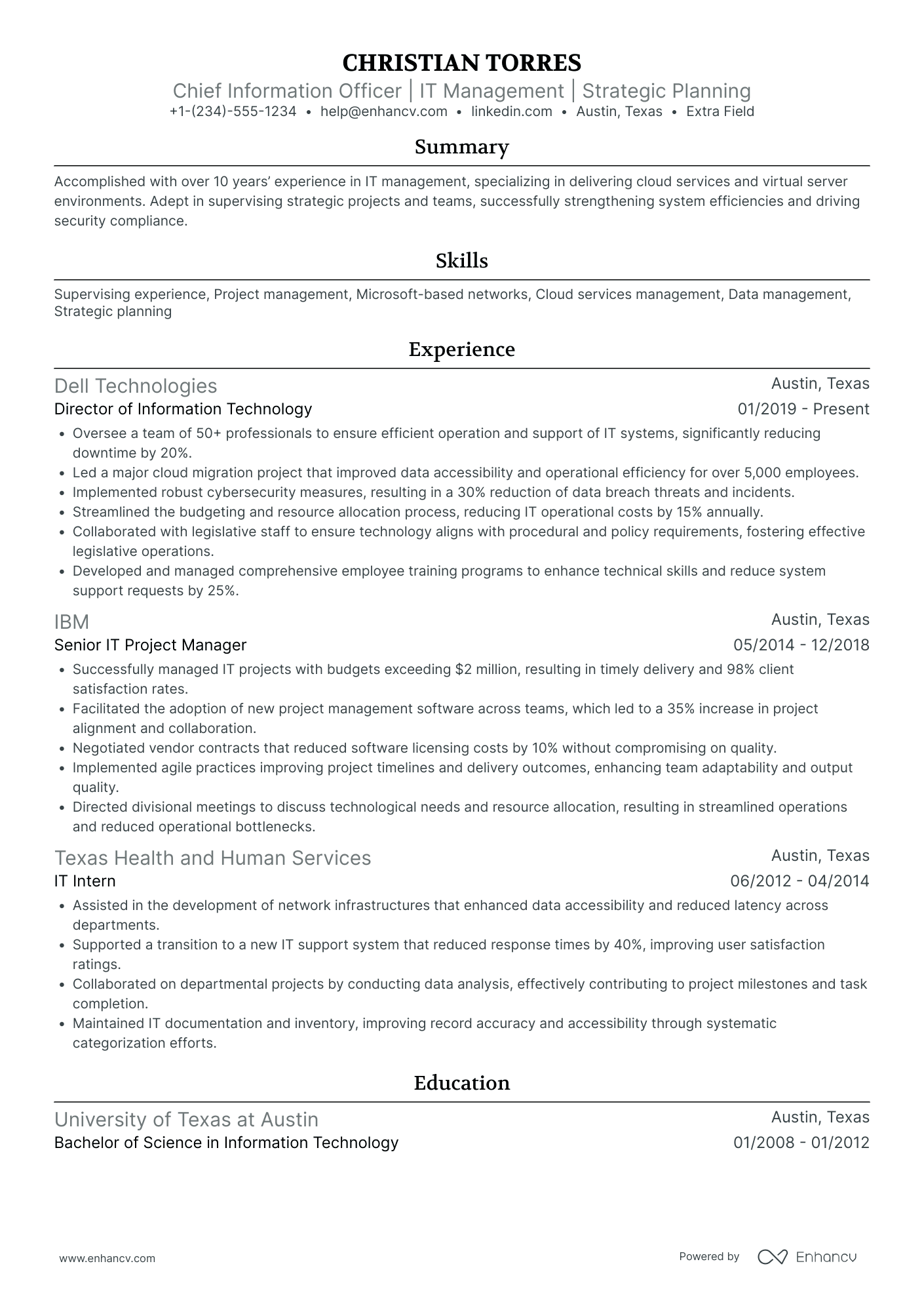 Junior Chief Information Officer Resume Example