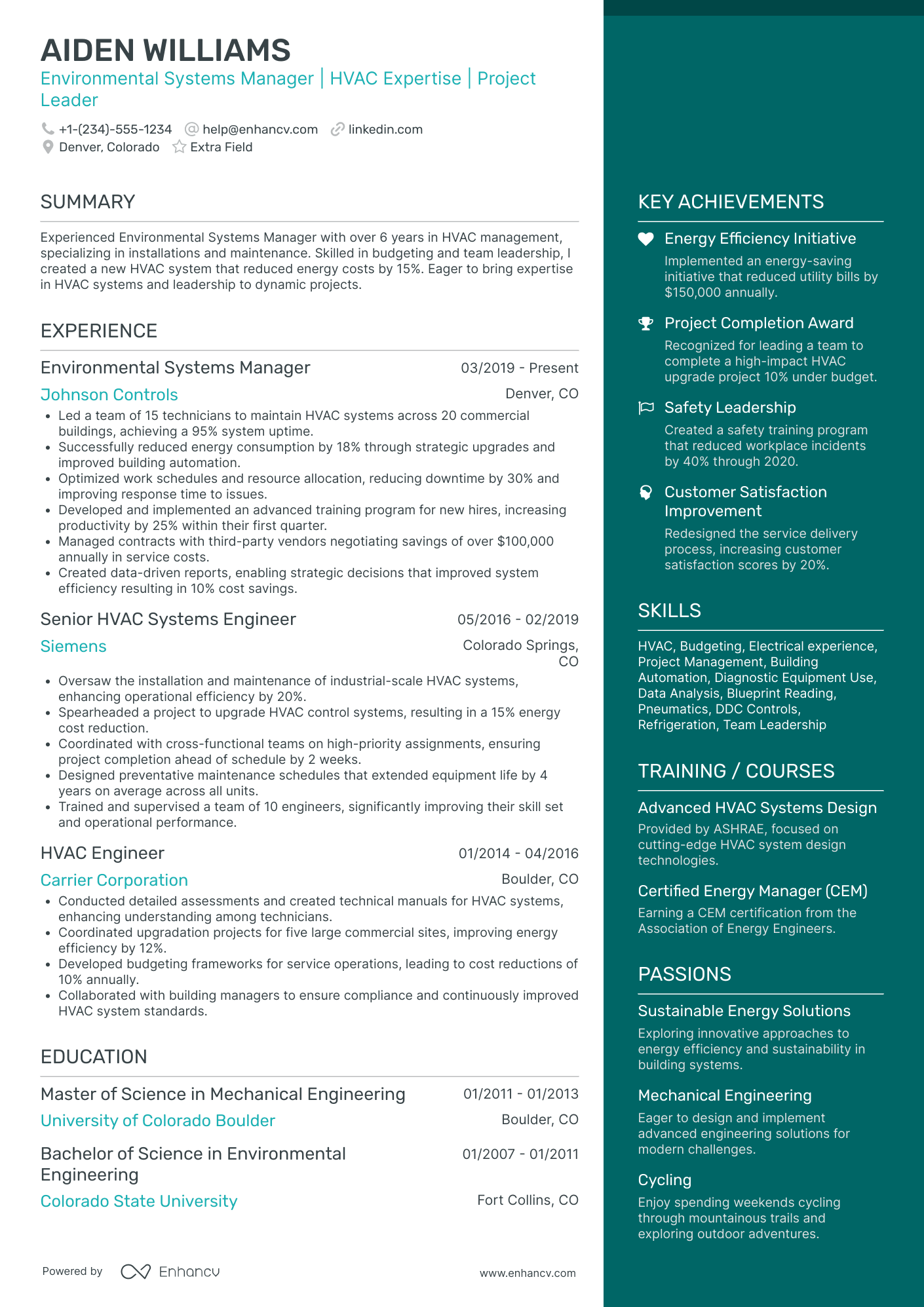 Environmental Systems Manager Resume Example