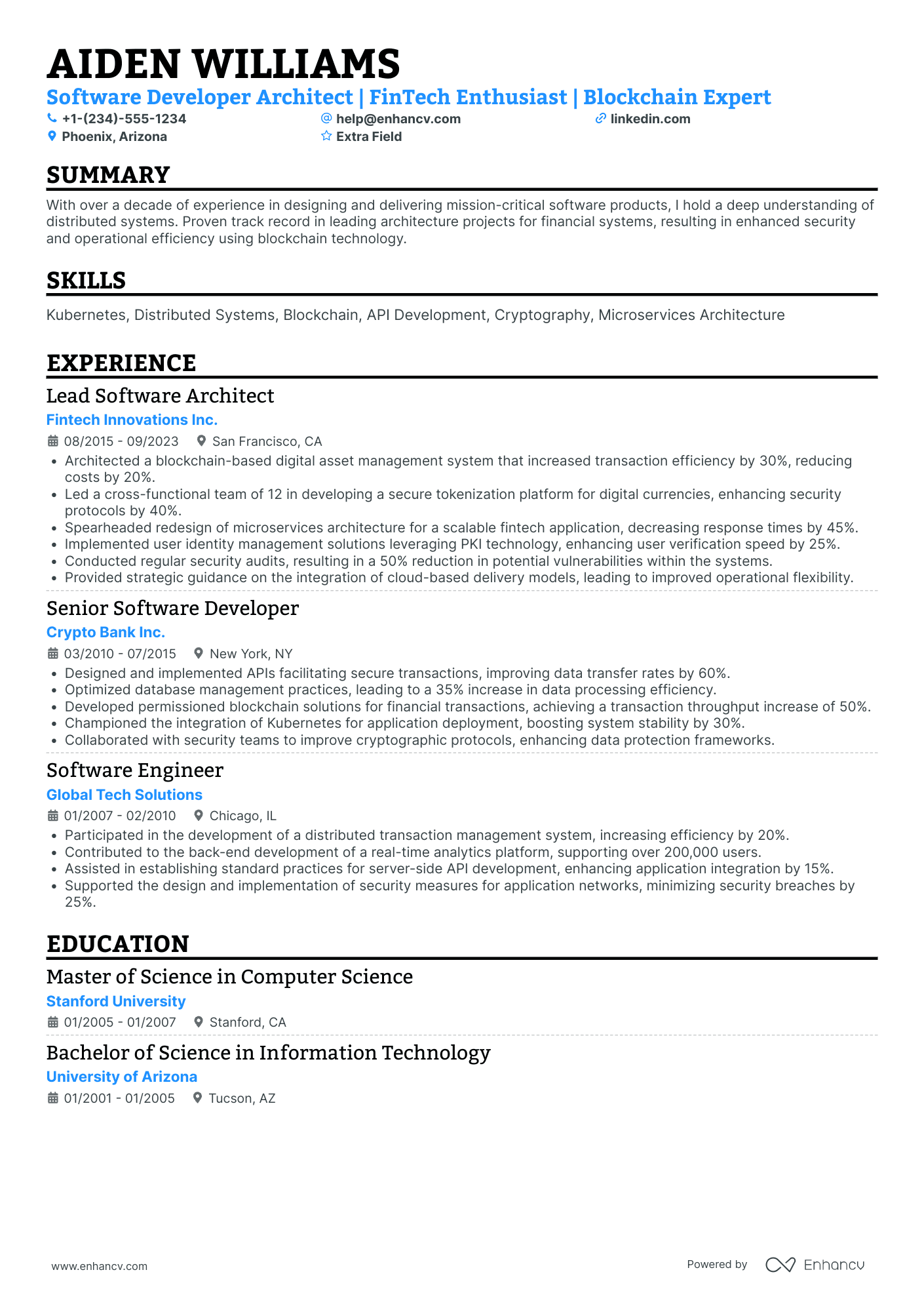 Blockchain Software Developer Resume Example