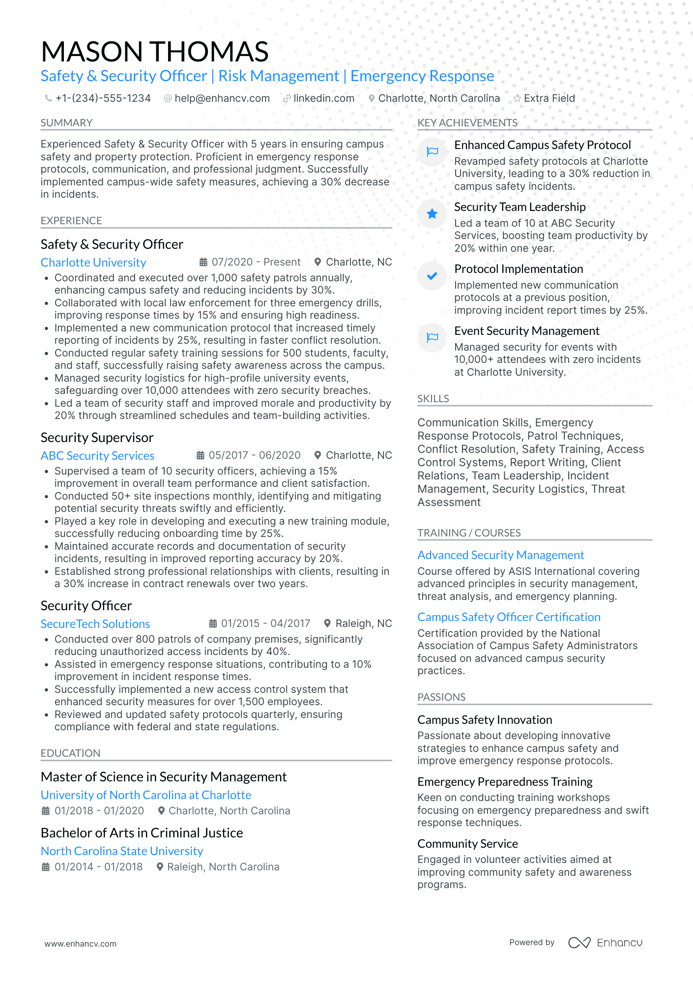 Security Training Officer Resume Example