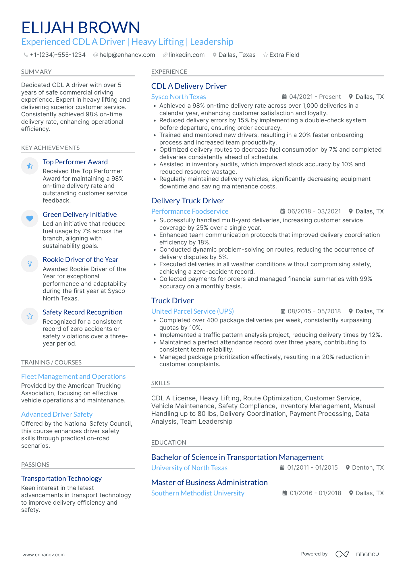 Delivery Truck Driver Resume Example