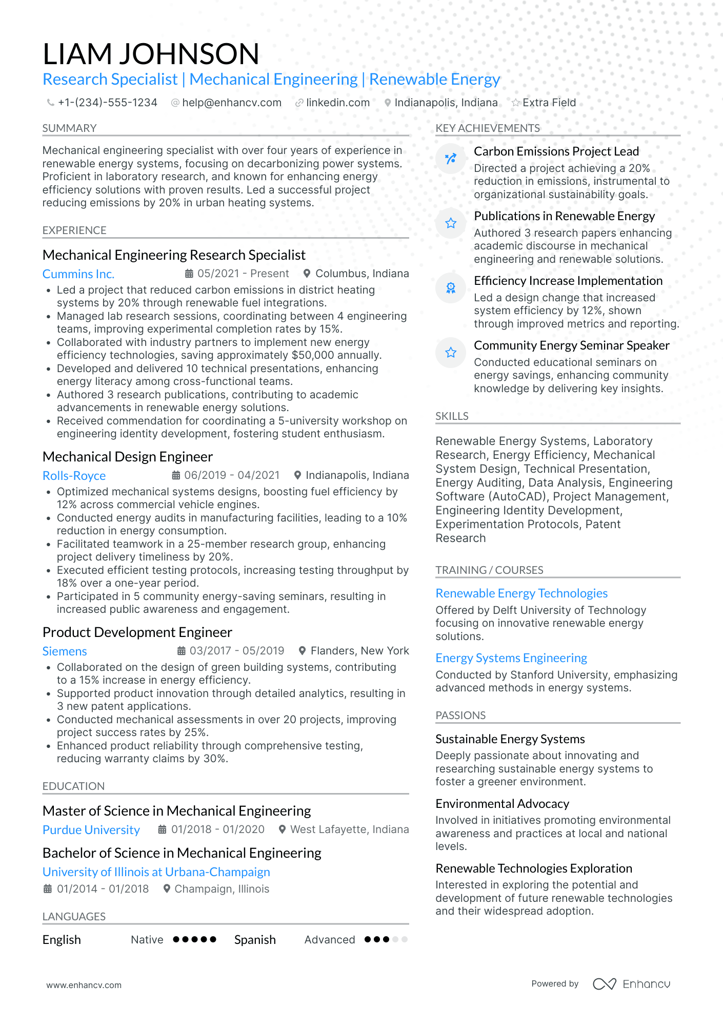 Mechanical Research Engineer Resume Example