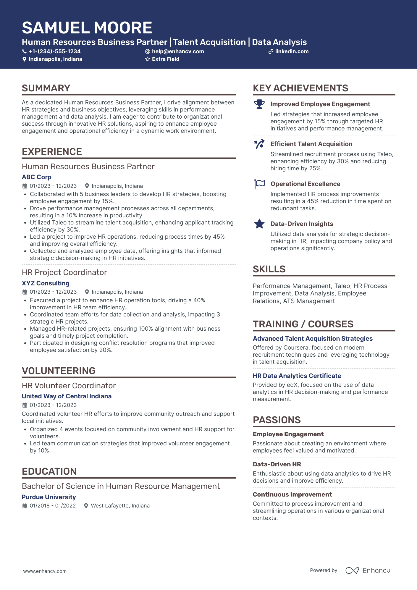 HR Business Partner Intern Resume Example