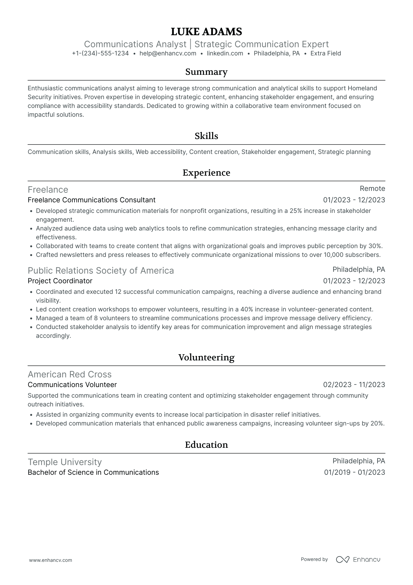 Internal Communications Analyst Resume Example