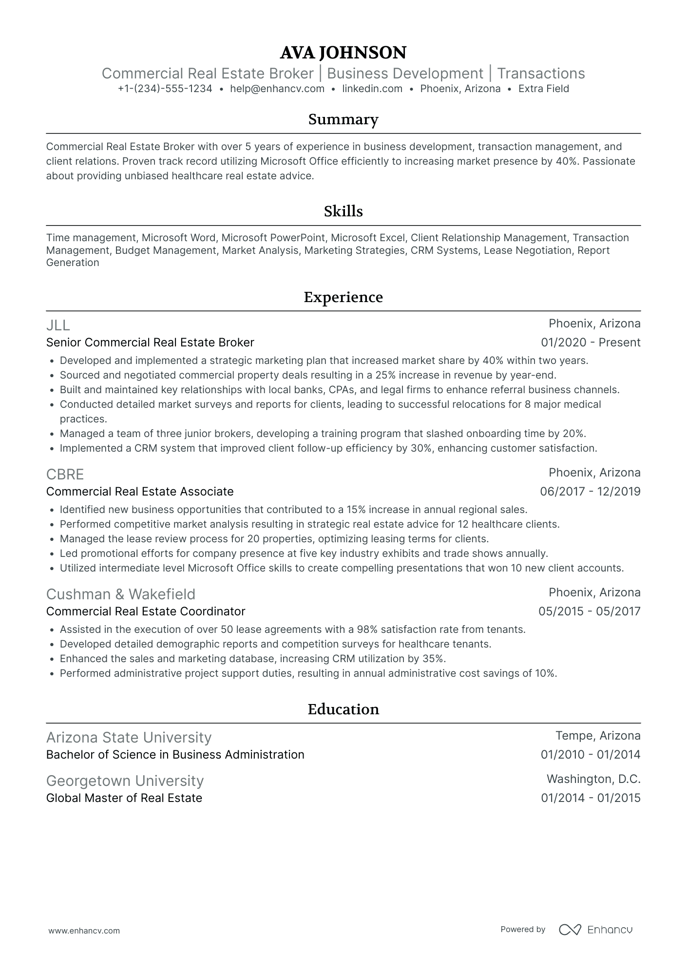 Commercial Real Estate Broker Resume Example