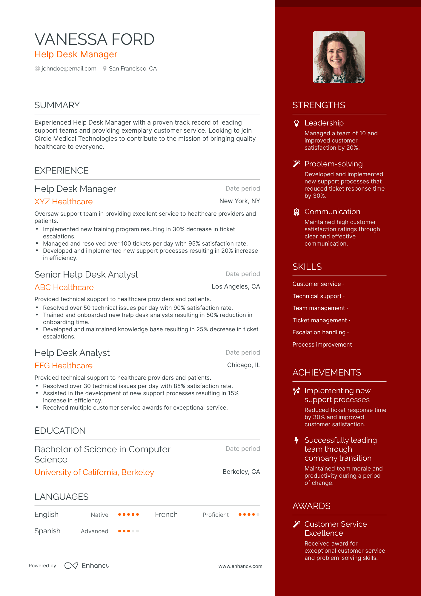 Help Desk Manager Resume Example