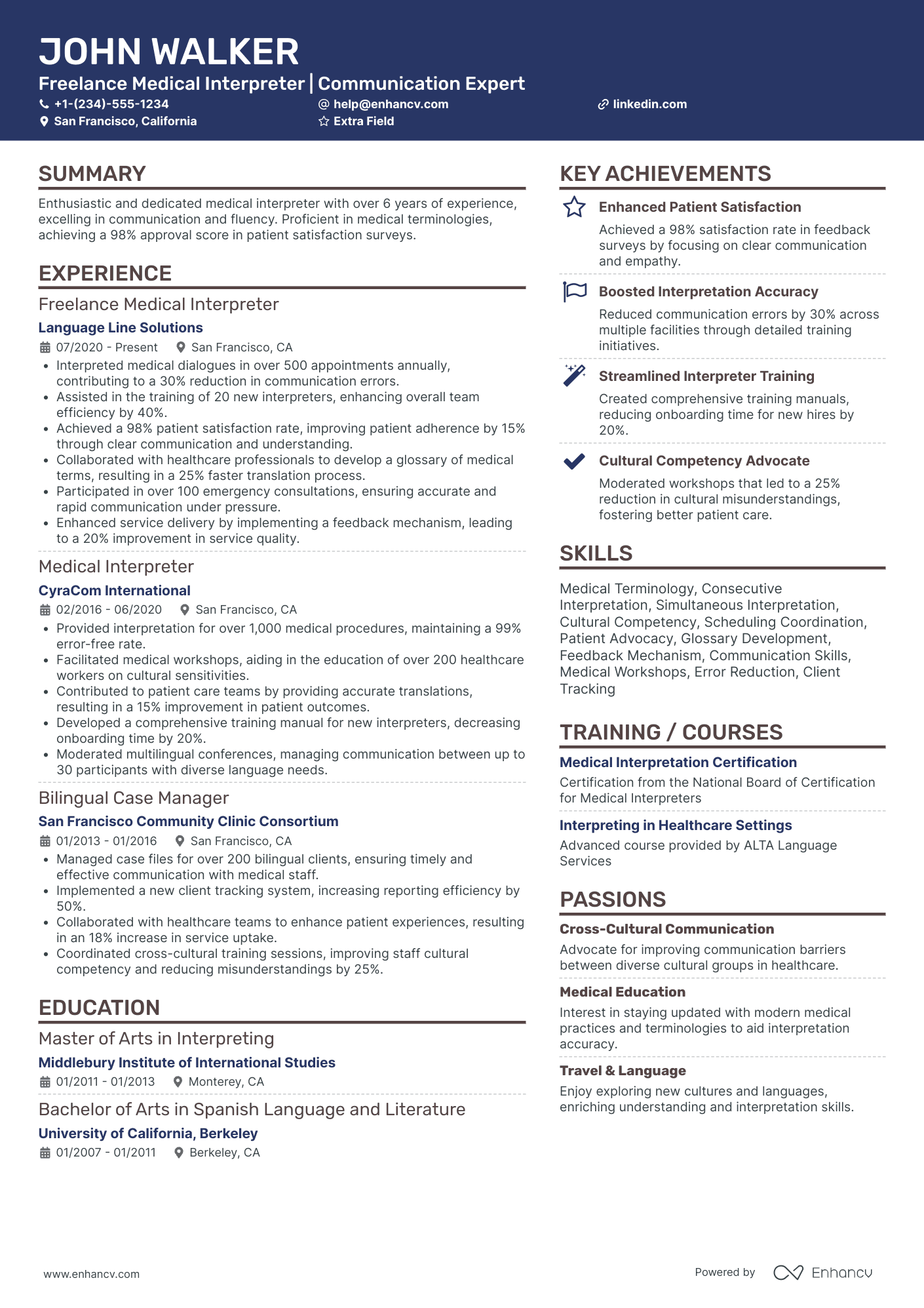 Freelance Medical Translator Resume Example