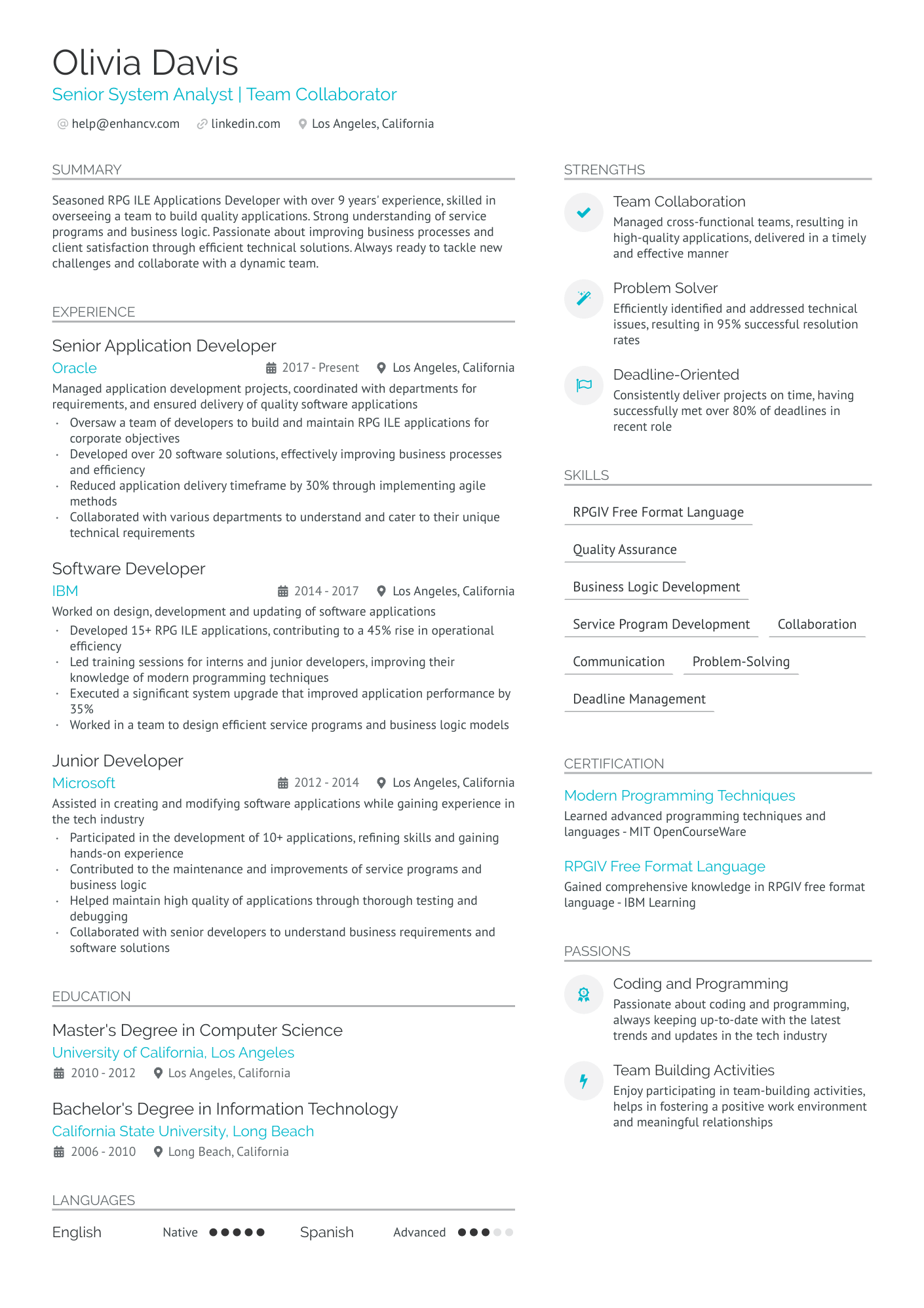 Senior System Analyst Resume Example