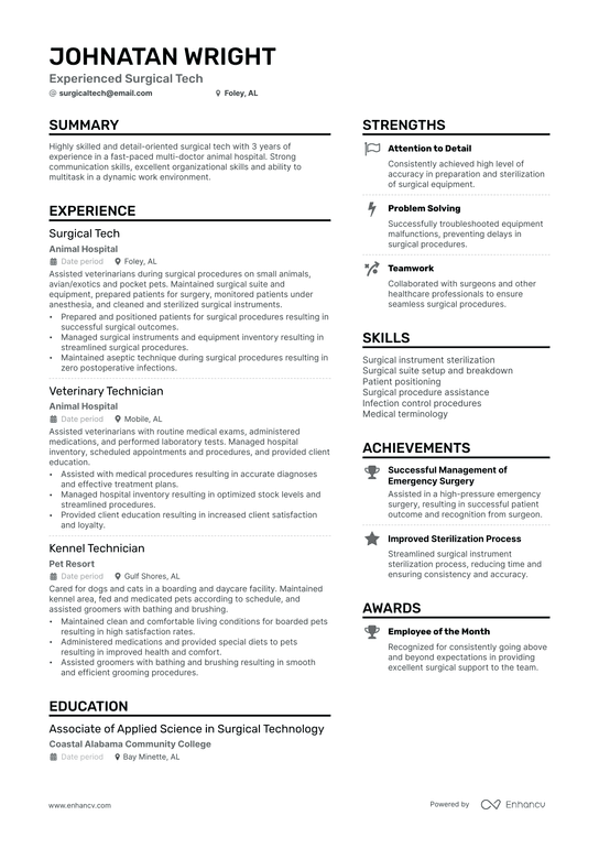 Surgical Tech Resume Example