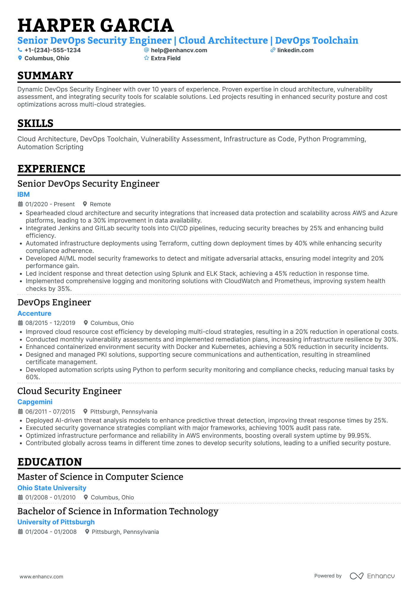 Devops Security Engineer Resume Example