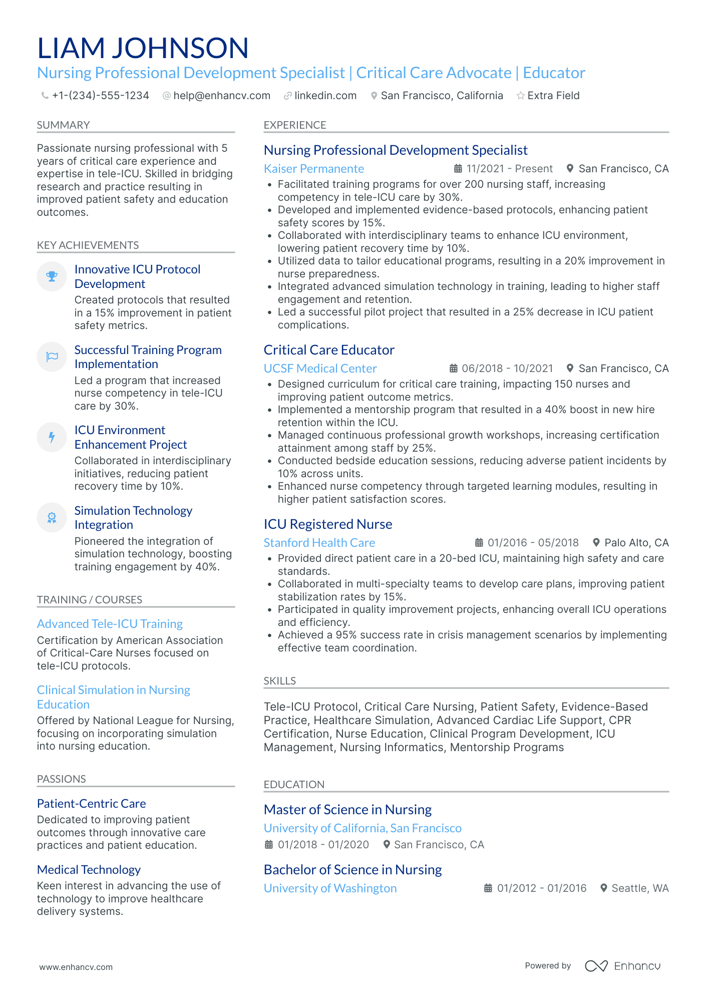 Critical Care Nurse Educator Resume Example