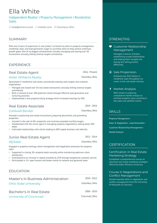 Independent Realtor Resume Example
