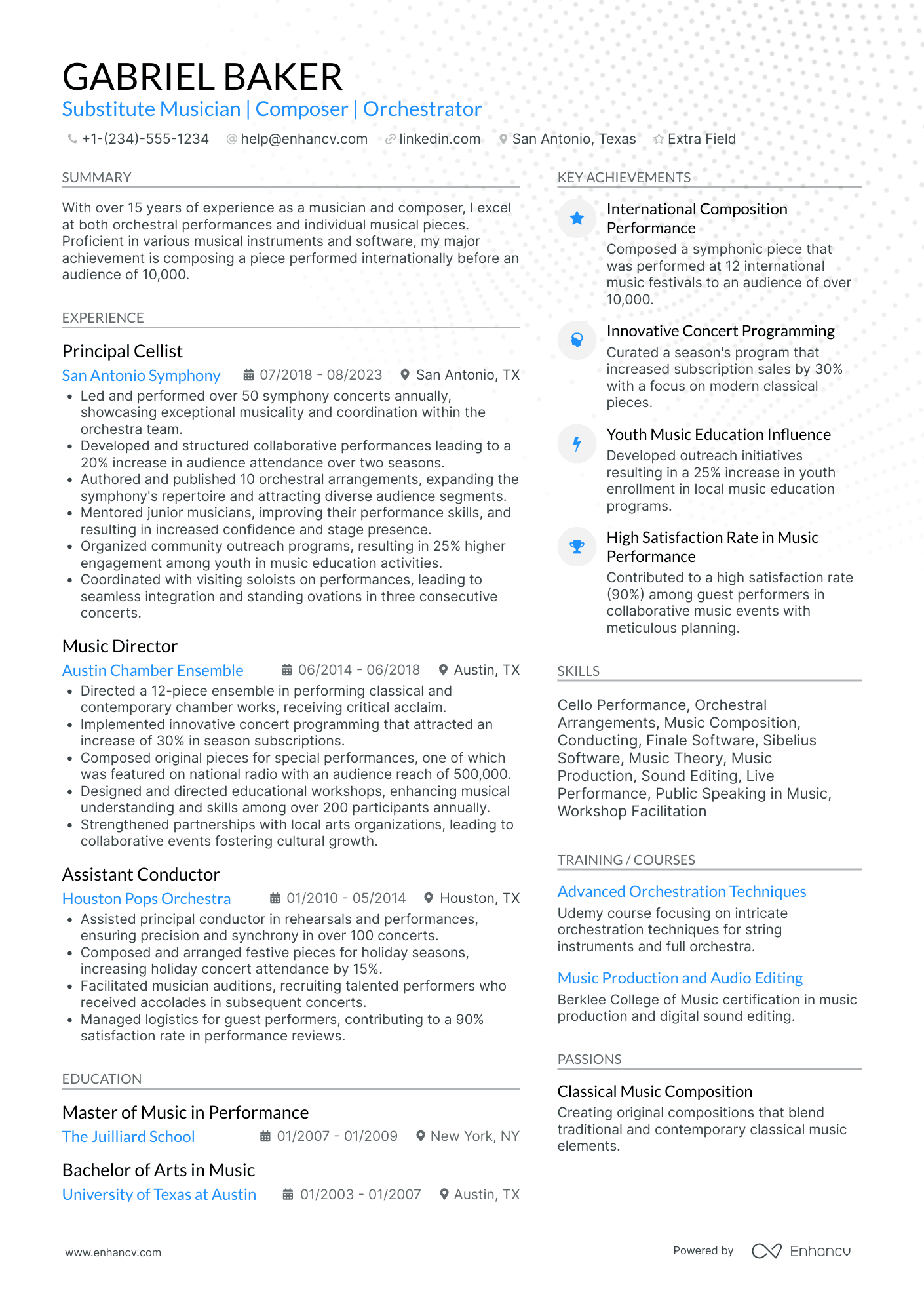 Classical Symphony Musician Resume Example