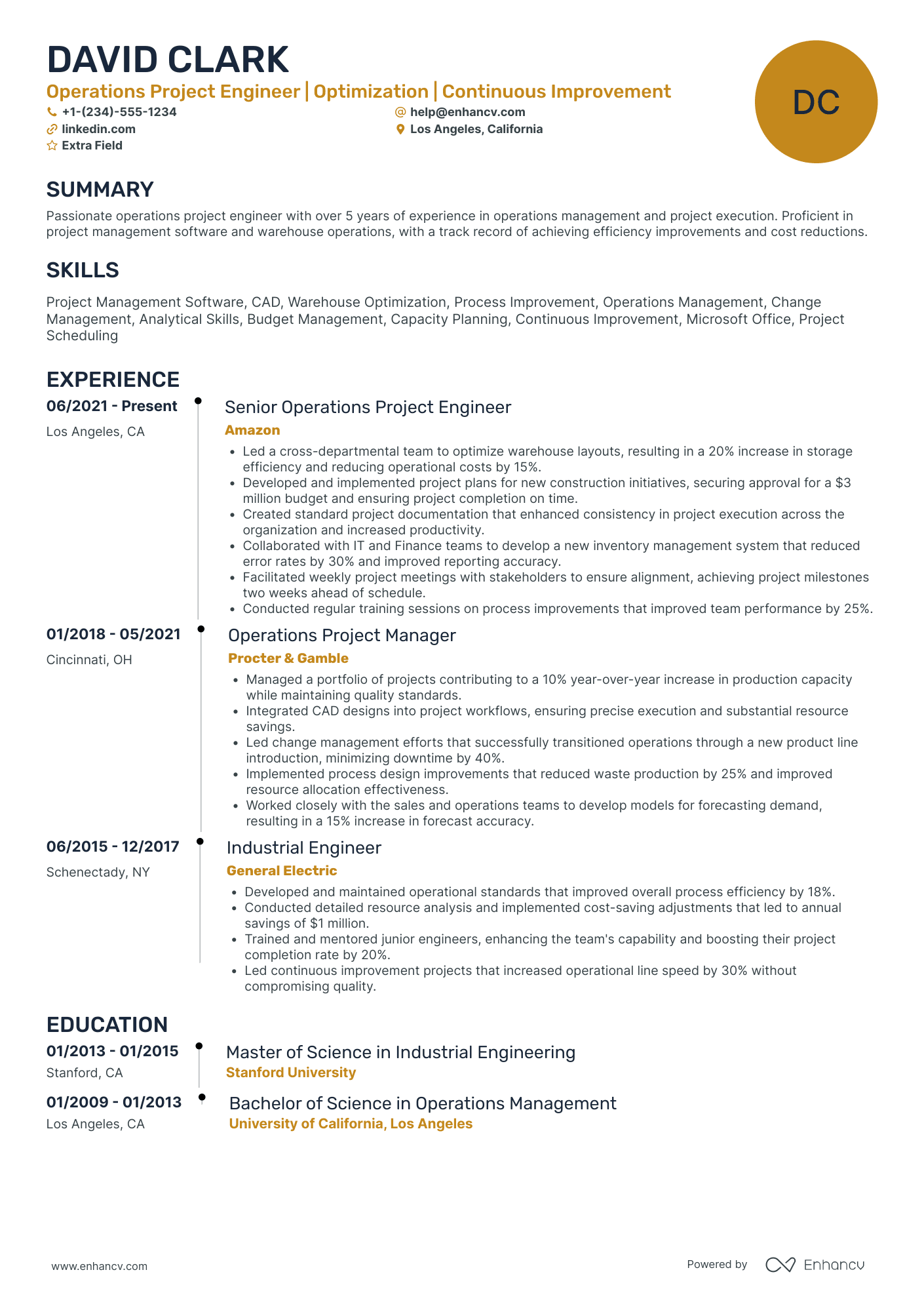 Product Operations Engineer Resume Example