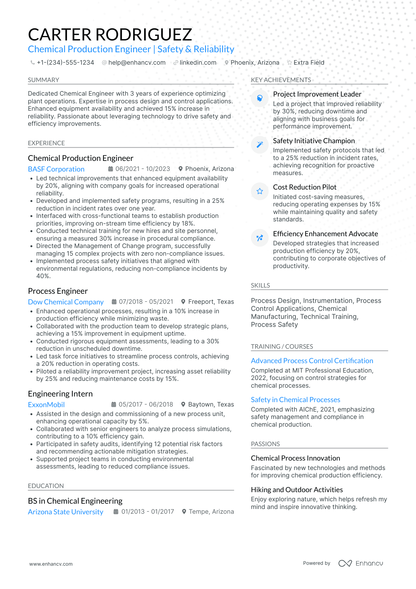 Junior Chemical Engineer Resume Example