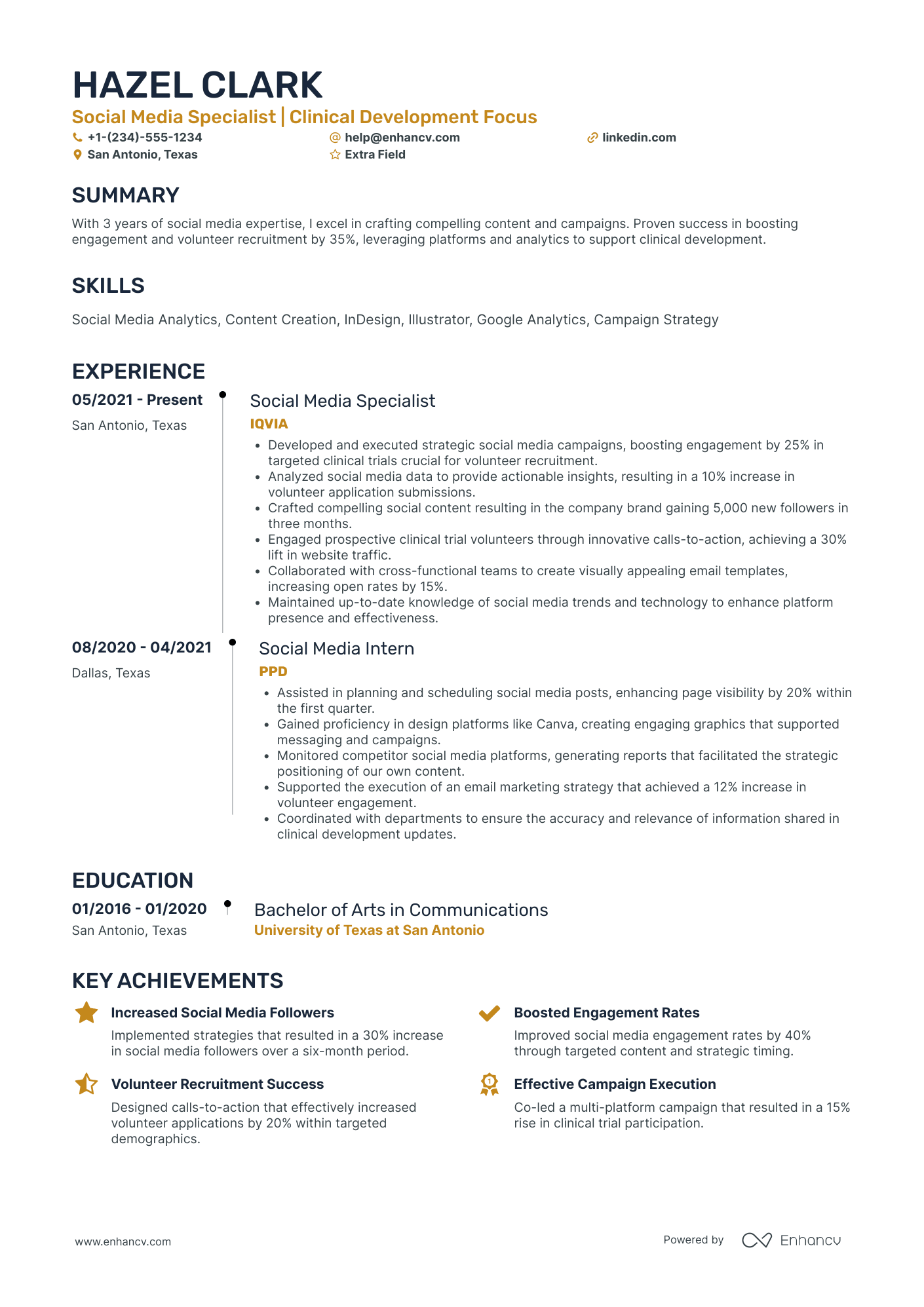 Junior Social Media Specialist Resume Example