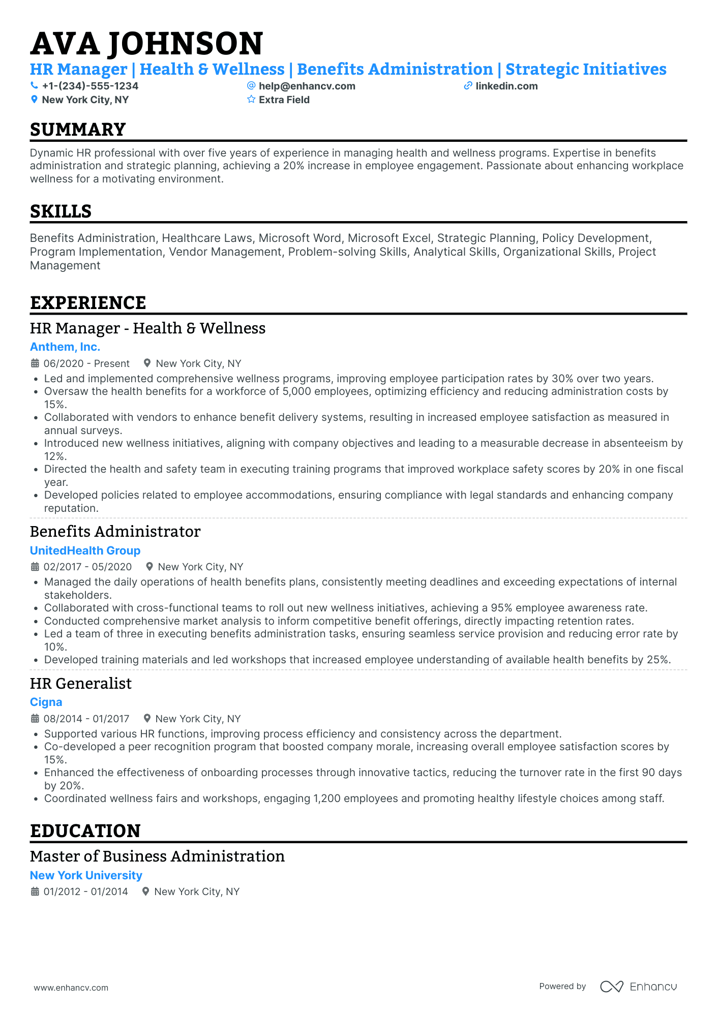 Healthcare HR Manager Resume Example