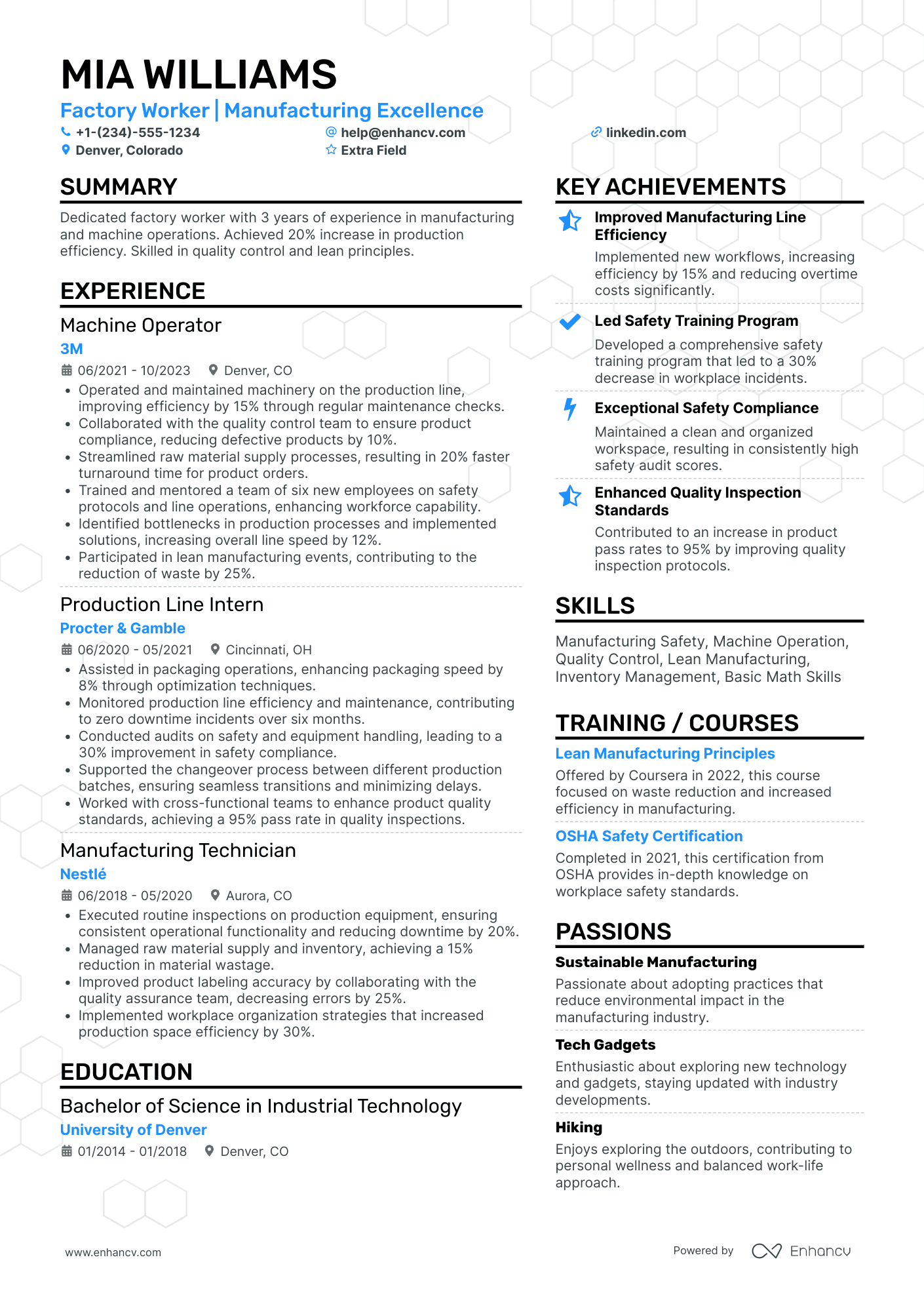 Junior Factory Worker Resume Example