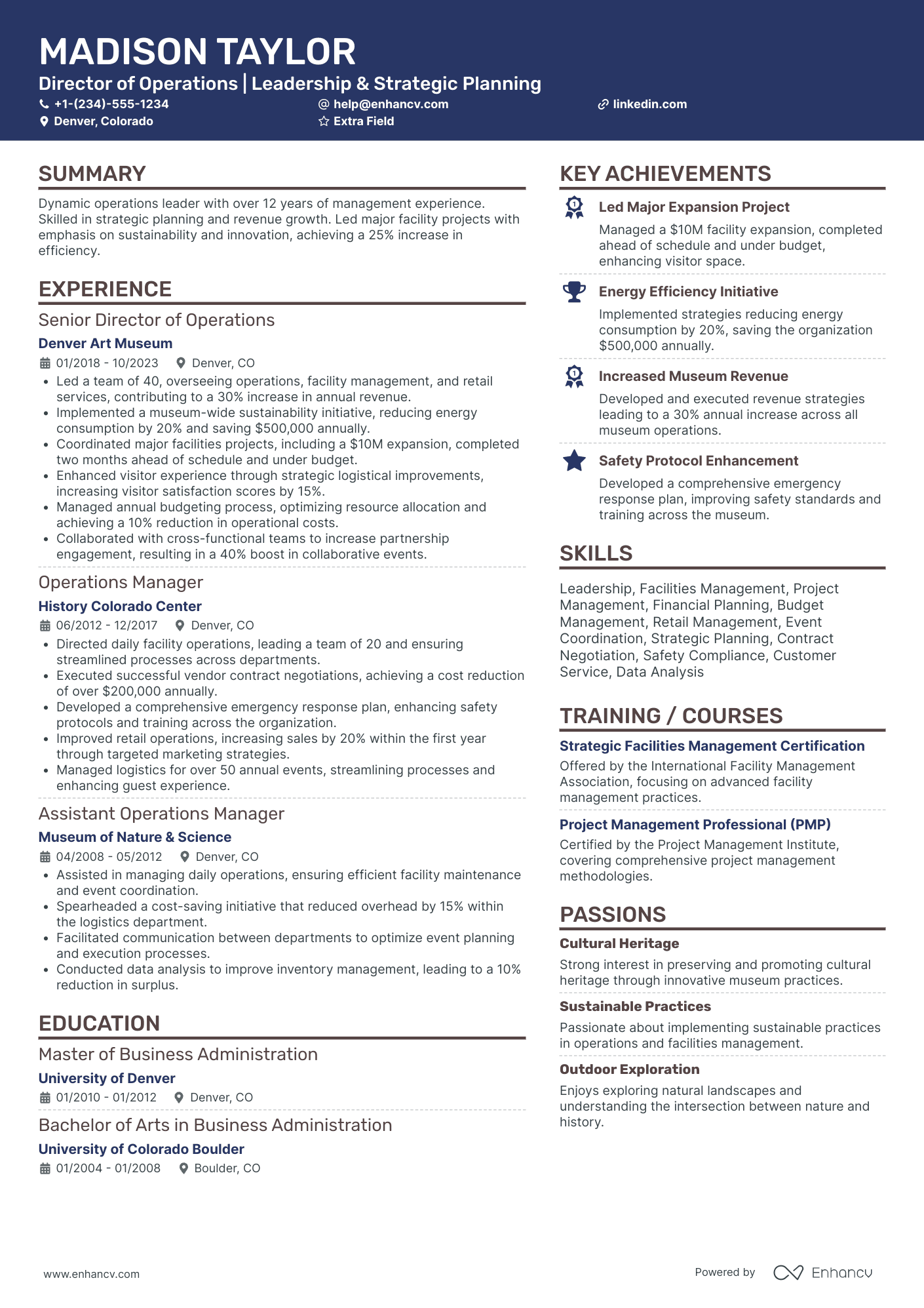 Executive Director of Retail Management Resume Example