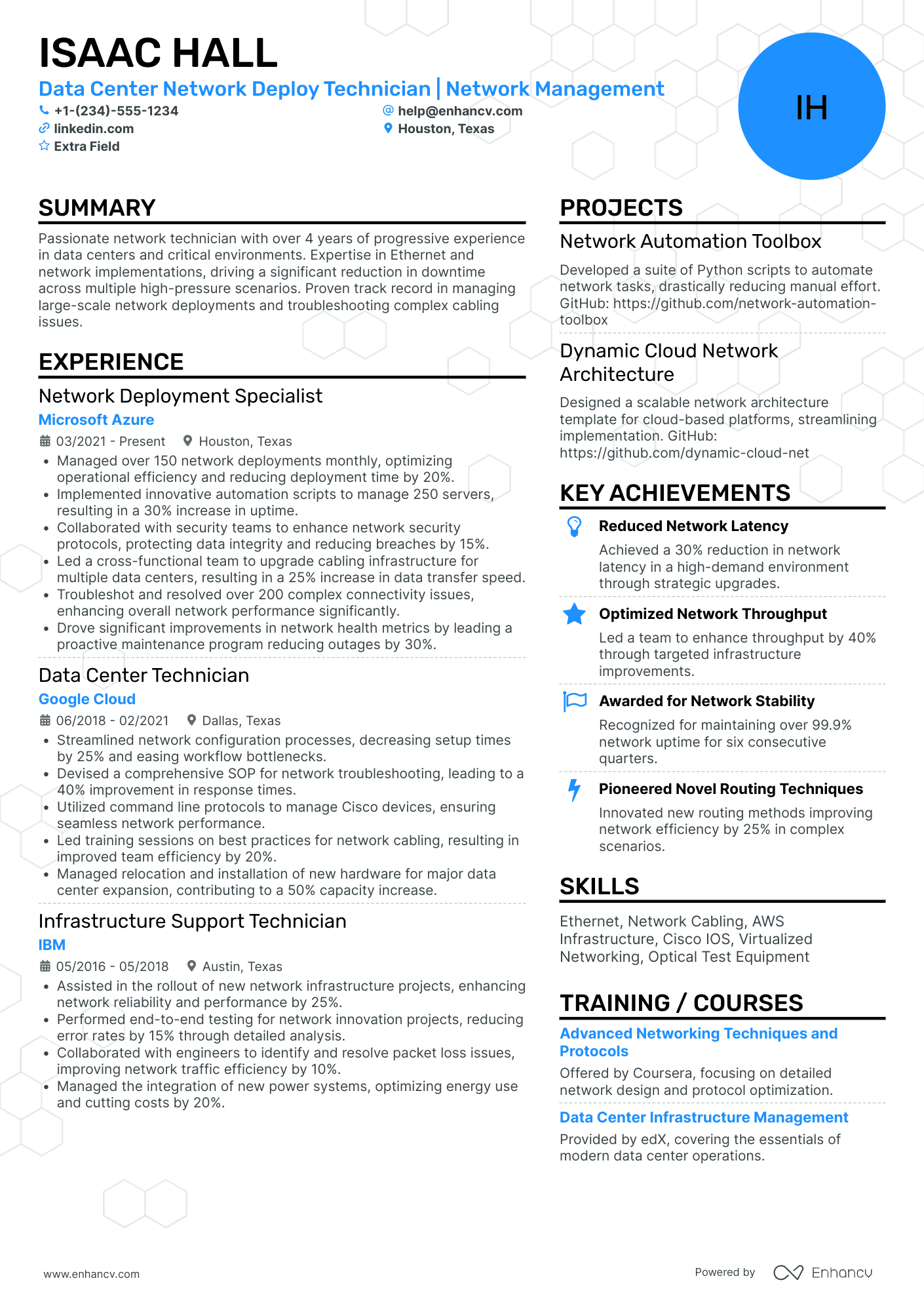 Data Center Network Technician Resume Example