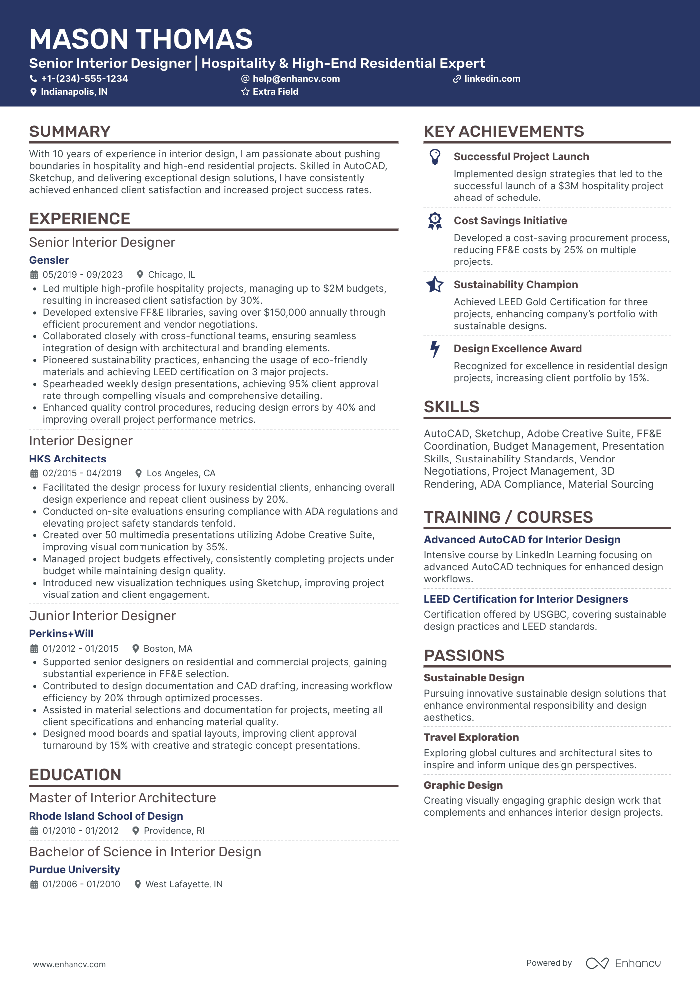 Senior Interior Designer Resume Example