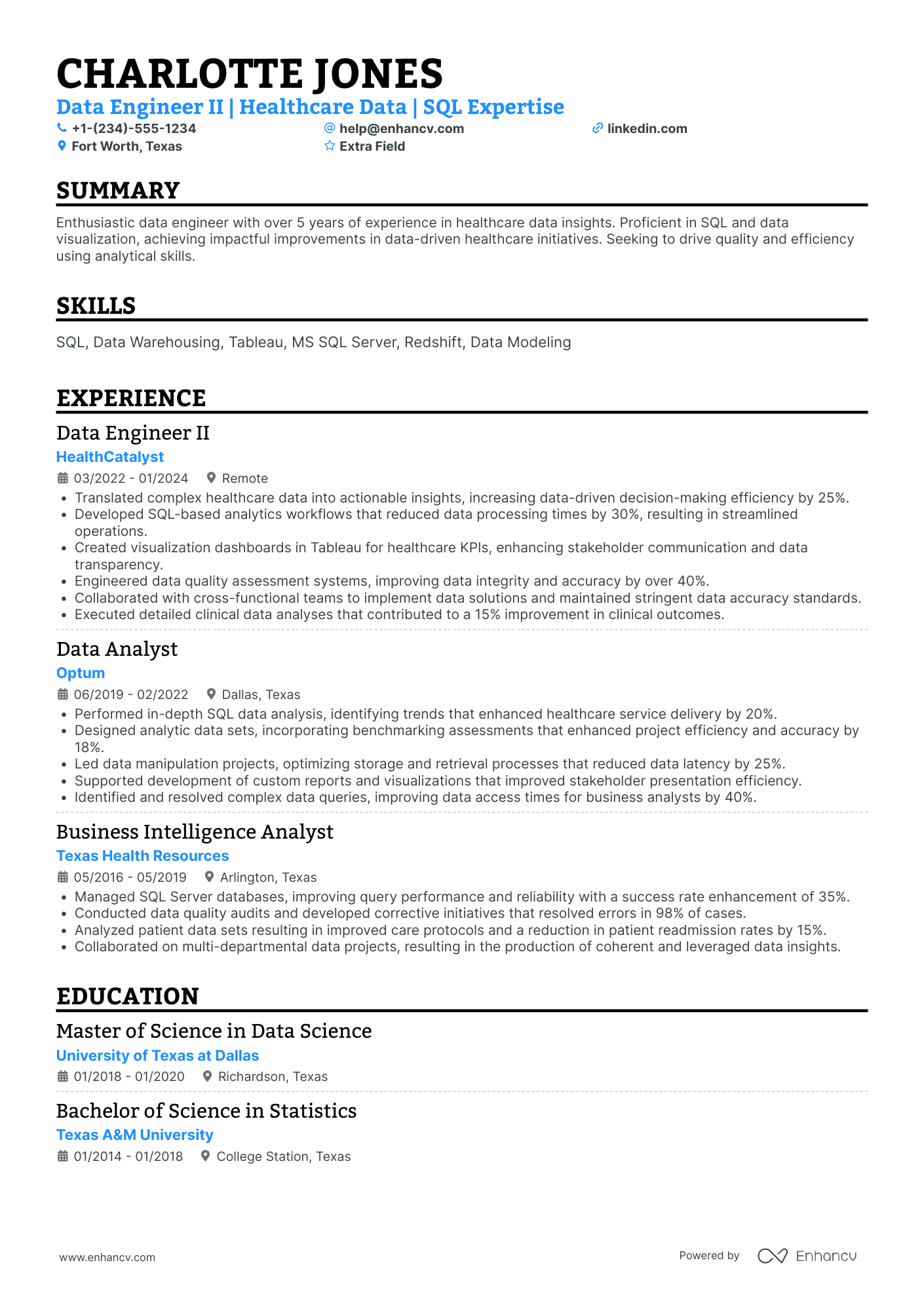 Data Warehousing Engineer Resume Example